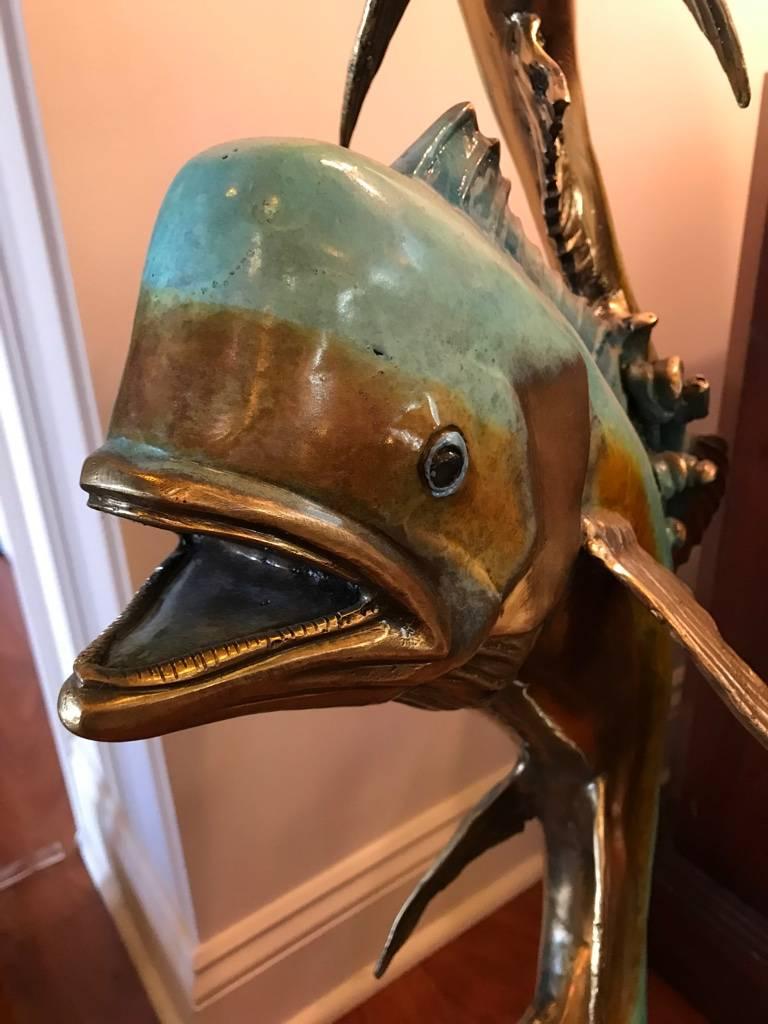 Large Mid-Century Modern Multi-Color Metal Sculpture of Two Fish For Sale 1