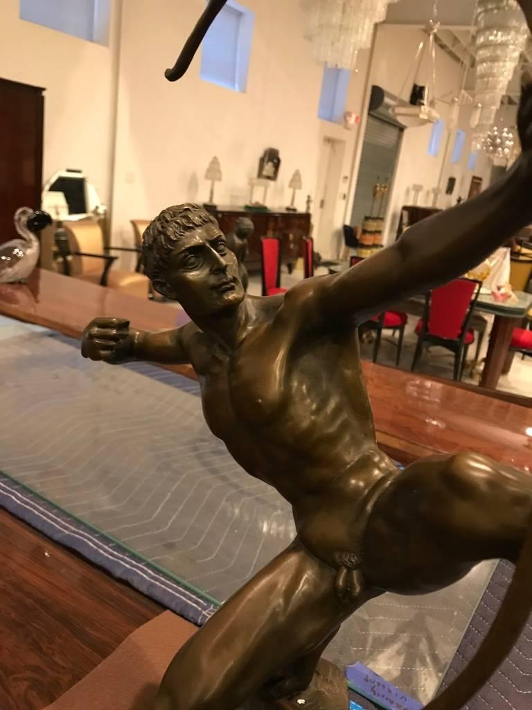 Large Art Deco Bronze Nude Male with Bow on Marble In Excellent Condition In North Bergen, NJ