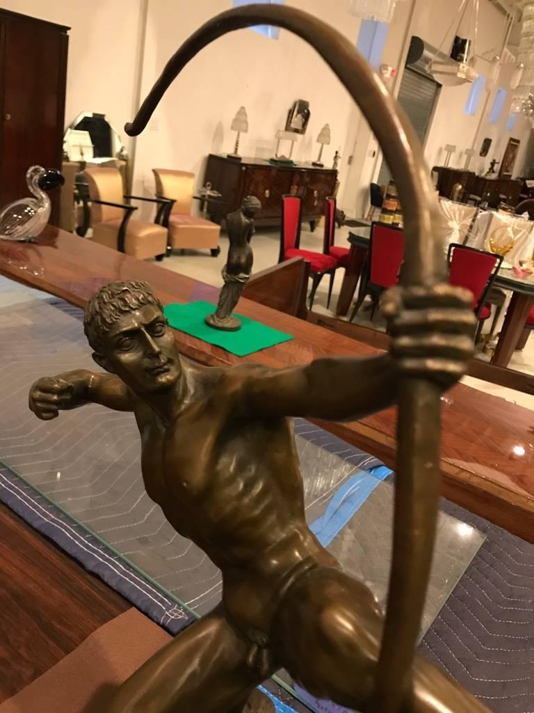 20th Century Large Art Deco Bronze Nude Male with Bow on Marble