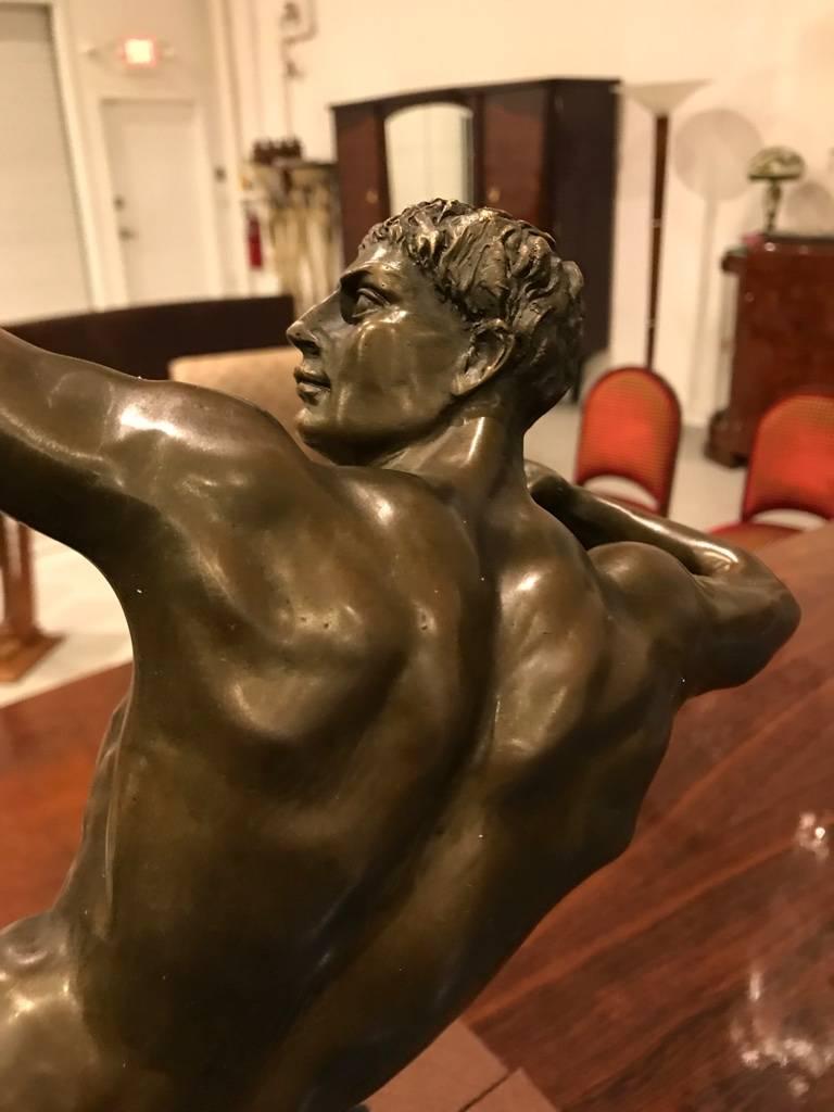 Large Art Deco Bronze Nude Male with Bow on Marble 3