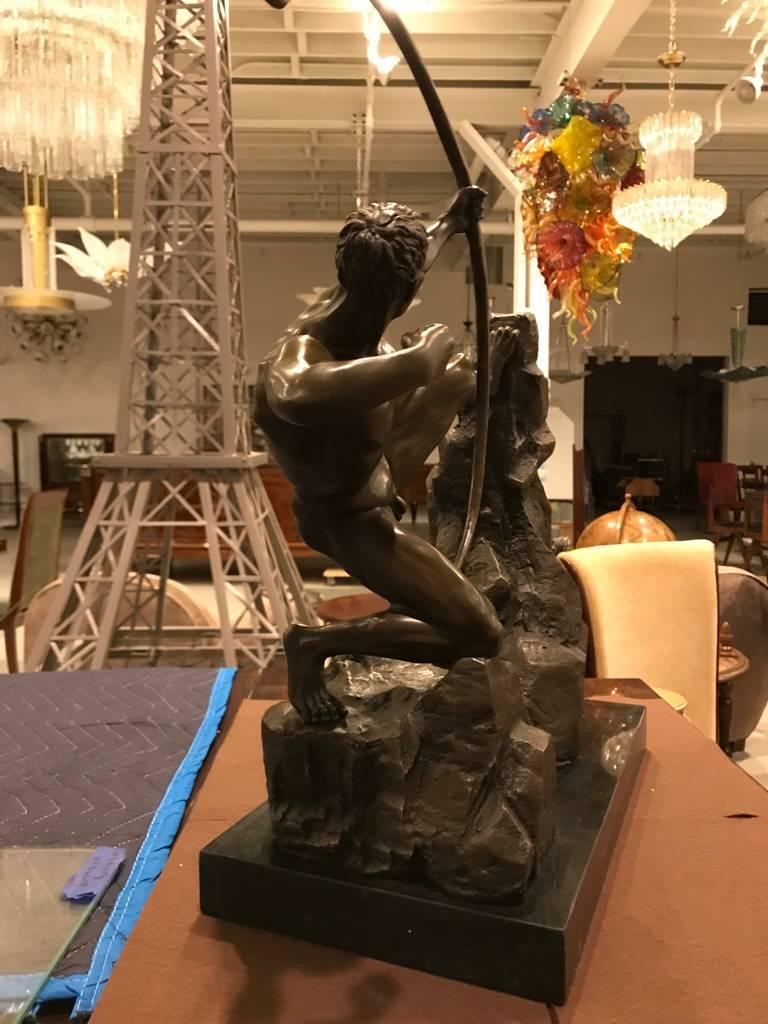 Large Art Deco Bronze Nude Male with Bow on Marble 5
