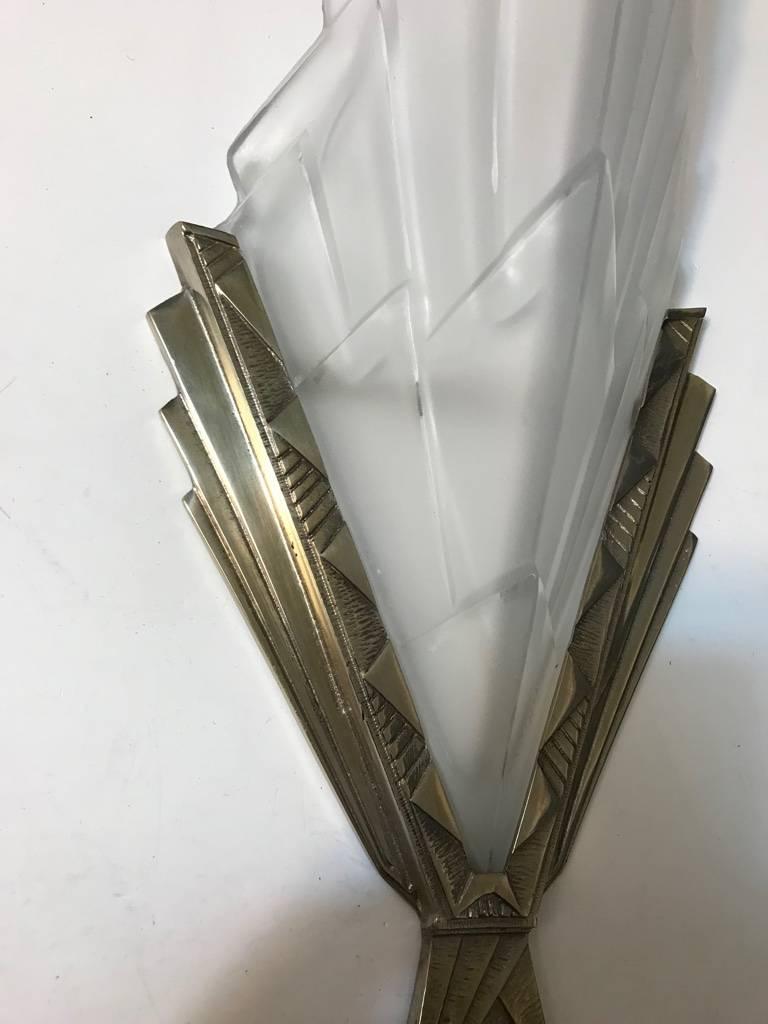20th Century Pair of French Art Deco Wall Sconces Signed by Degue For Sale