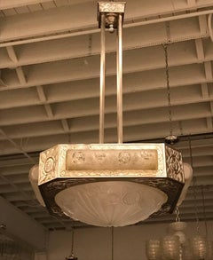 Lampadario Art Deco francese firmato da Degue