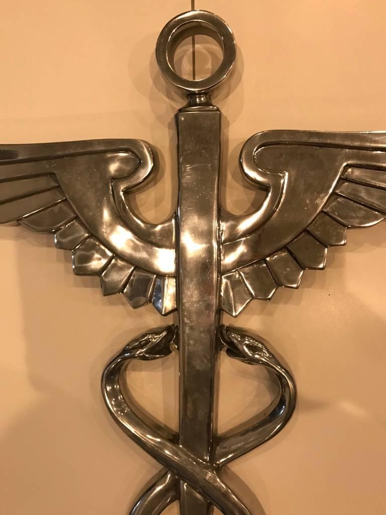 Mid-Century Modern Chrome Medical Plaque Caduceus In Excellent Condition In North Bergen, NJ