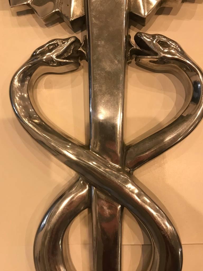 Mid-Century Modern Chrome Medical Plaque Caduceus 2