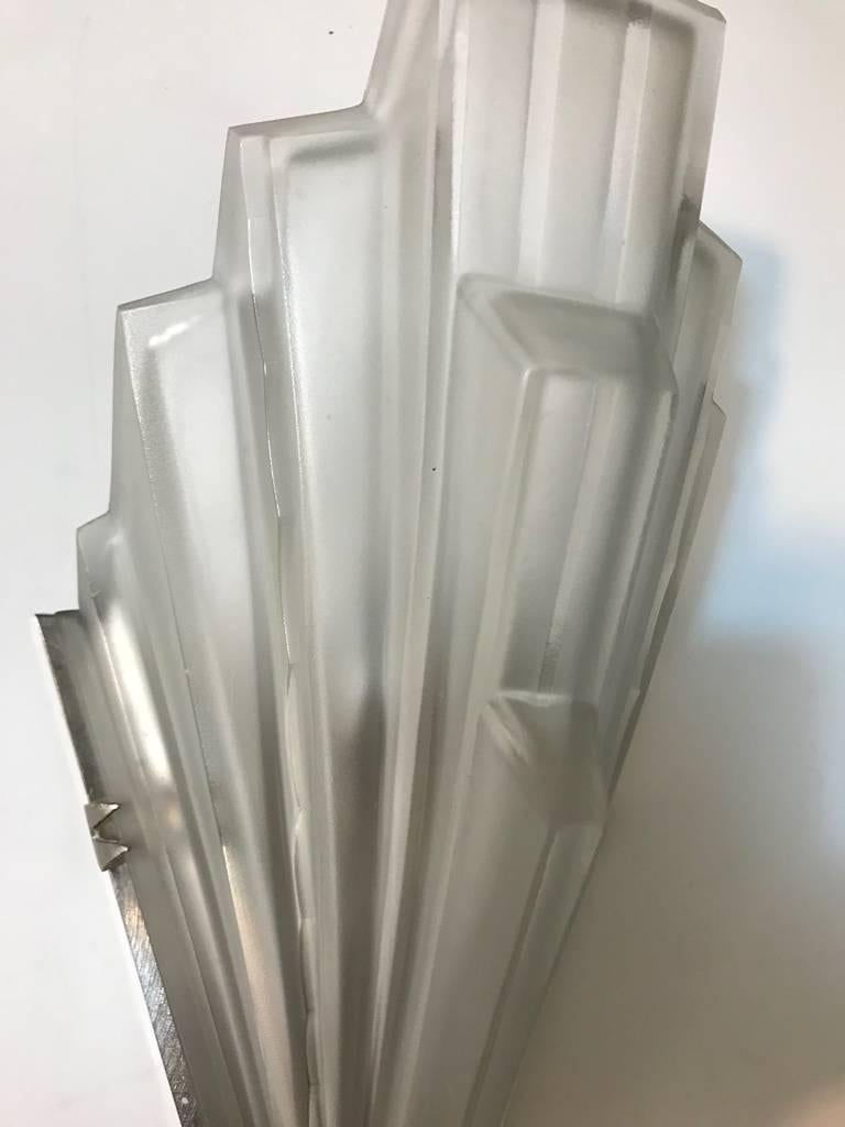 Pair of French Art Deco Skyscraper Sconces Signed by Sabino In Excellent Condition In North Bergen, NJ