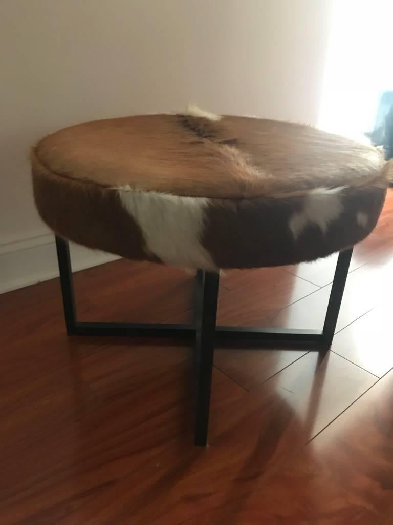 Mid-Century Modern Circular Upholstered Cowhide Bench For Sale