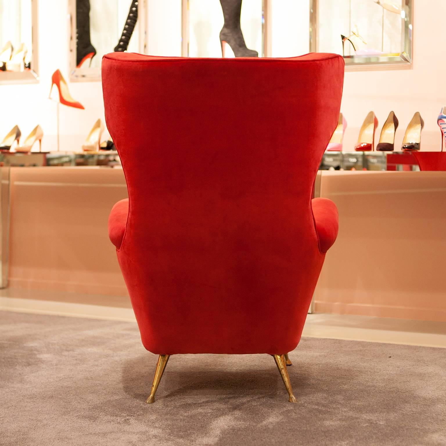 1960s Mid-Century Modern Red Italian Lounge Chairs in Velvet, Set of Two In Good Condition For Sale In Cologne, DE