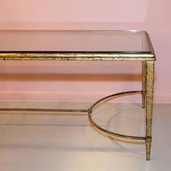 1940s Mid-Century Modern French Coffee Table by Maison Ramsay, Glass, Gold