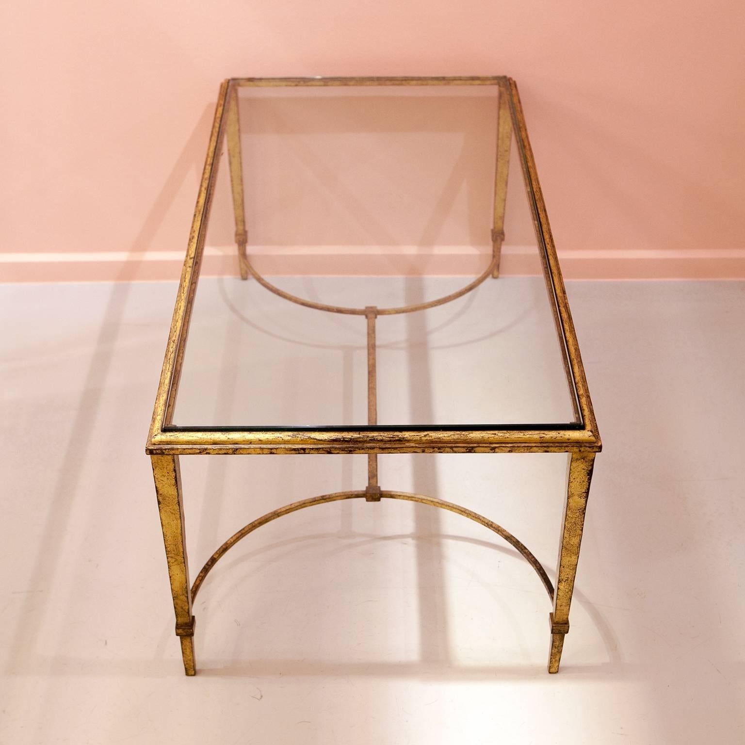 Mid-20th Century 1940s Mid-Century Modern French Coffee Table by Maison Ramsay, Glass, Gold For Sale