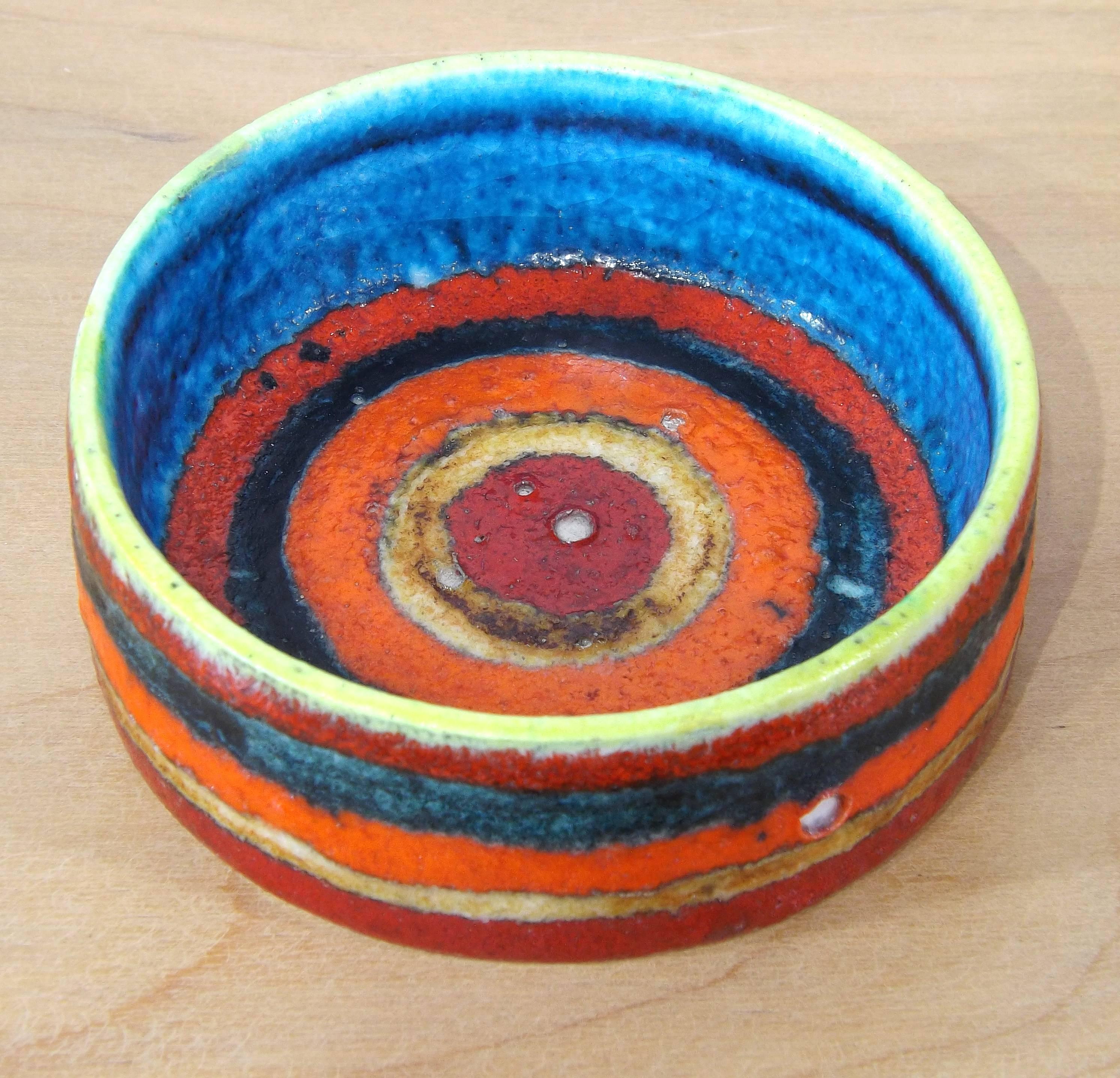 A colorful bowl by Guido Gambone.