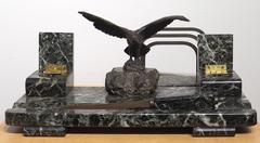 Three-Piece Marble Desk Set with Bronze Eagle, circa 1930
