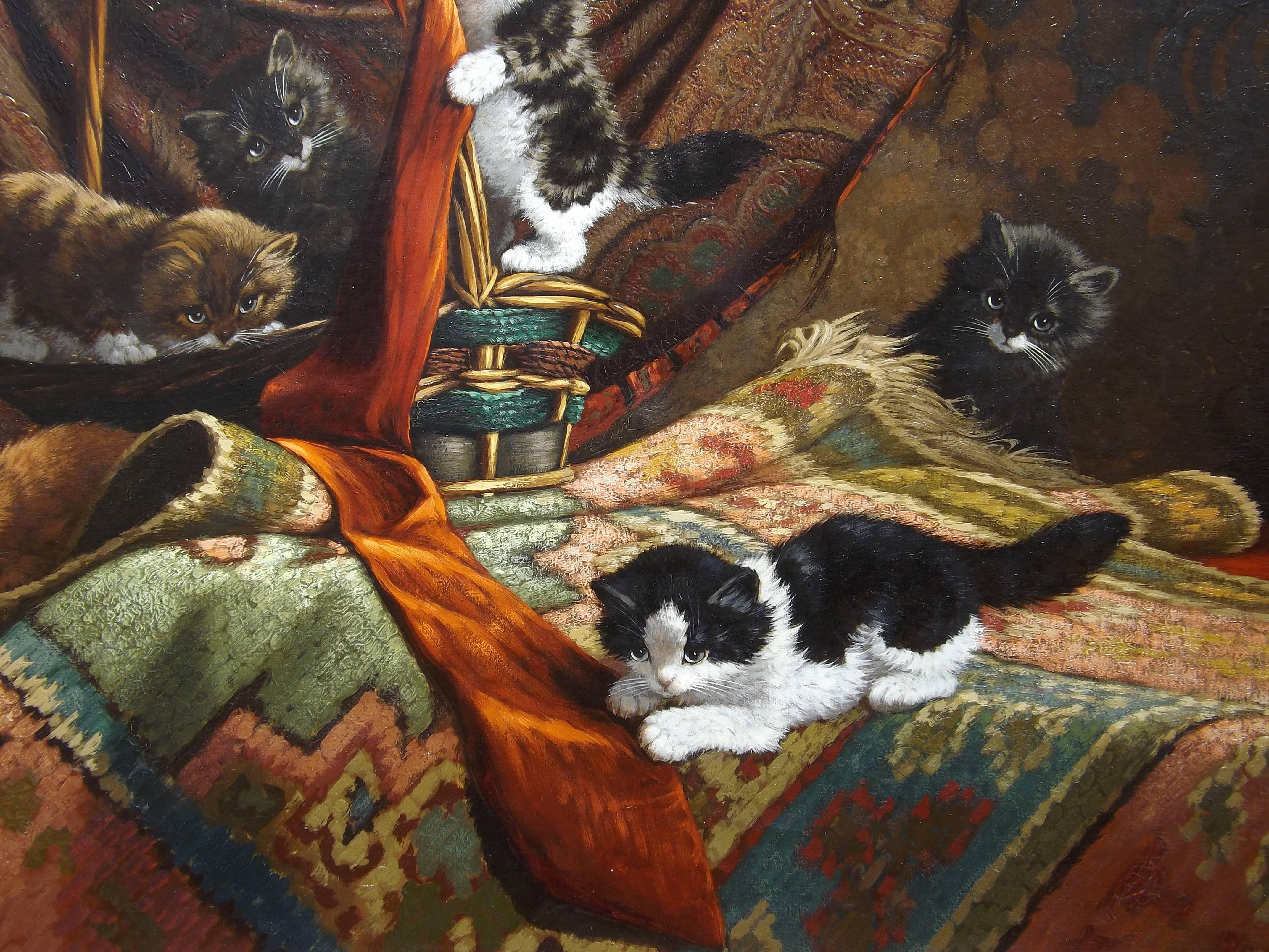 Second only to Henriette Ronner in the depiction of cats and in particular his portrayal of mischievous playful kittens, Cornelis Raaphorst was born in 1875 in Nieuwkoop, The Netherlands. A self-taught artist with exceptional talent for detail, he