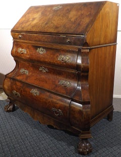 Walnut Burl Claw Foot Drop Front Bombe Desk or Secretaire