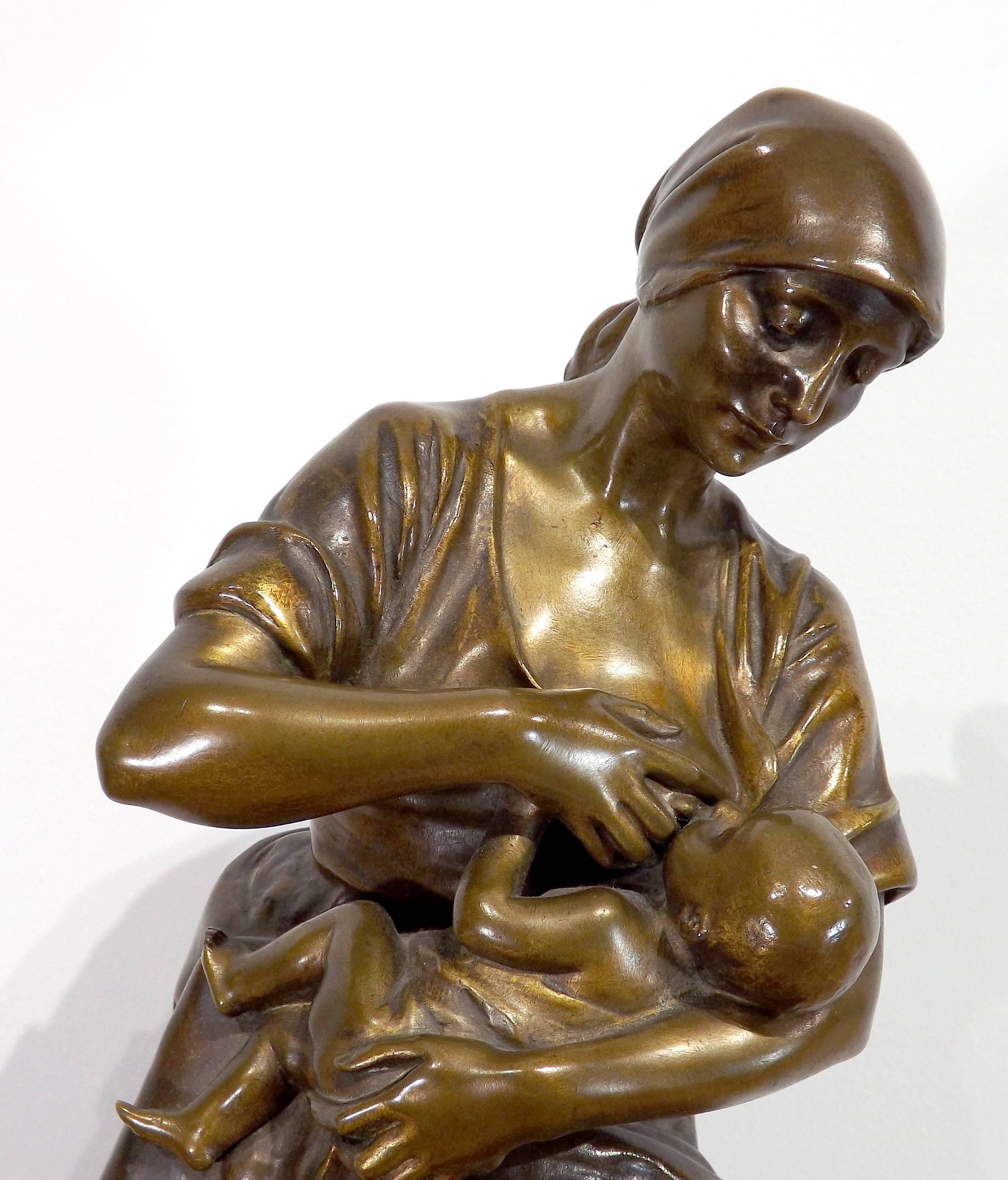 Beaux Arts Antonin Larroux French Salon Sculptor 19th Century Original Bronze 'Maternity' For Sale