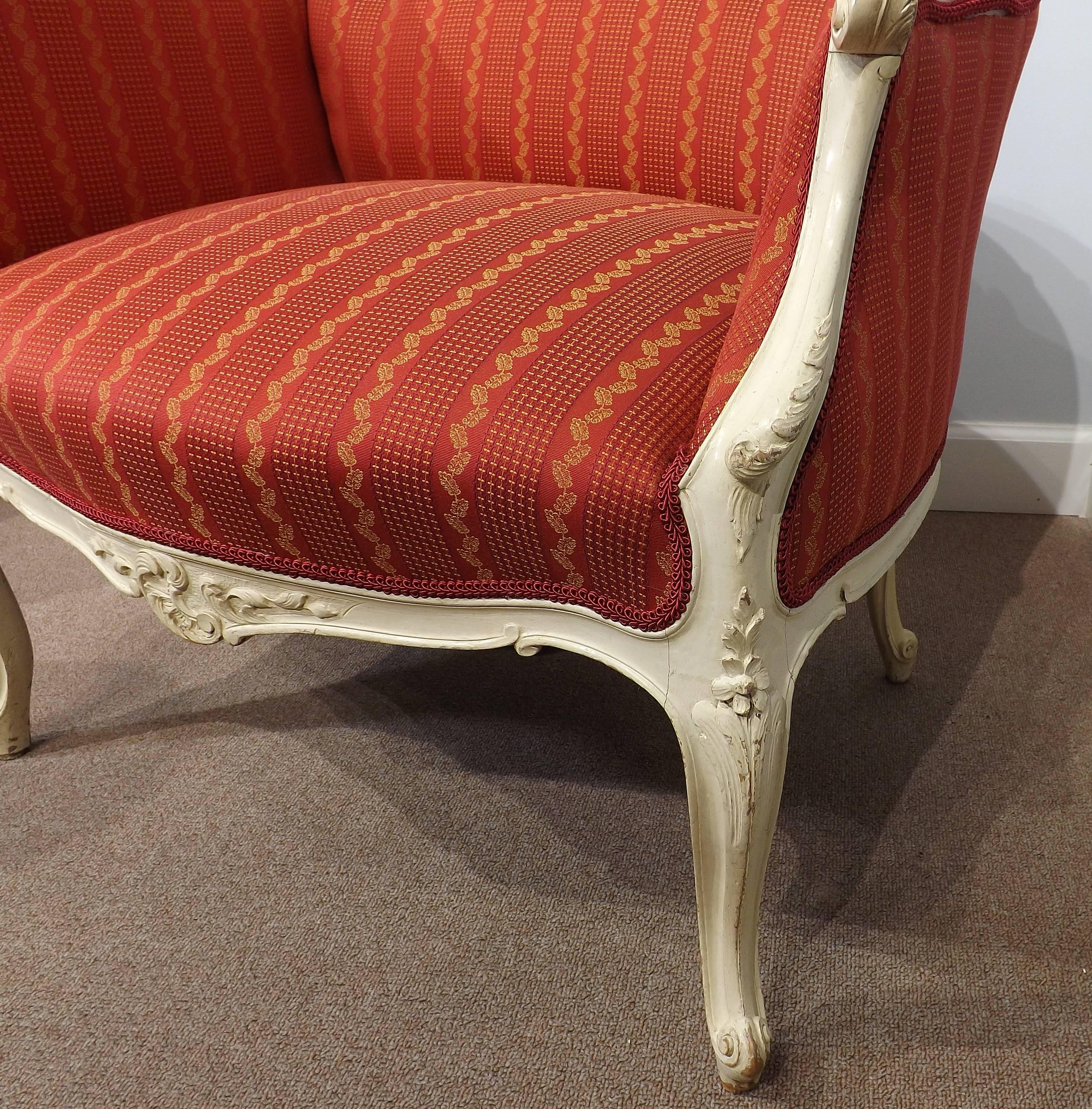 Carved Antique Louis XV Walnut White Painted Chair