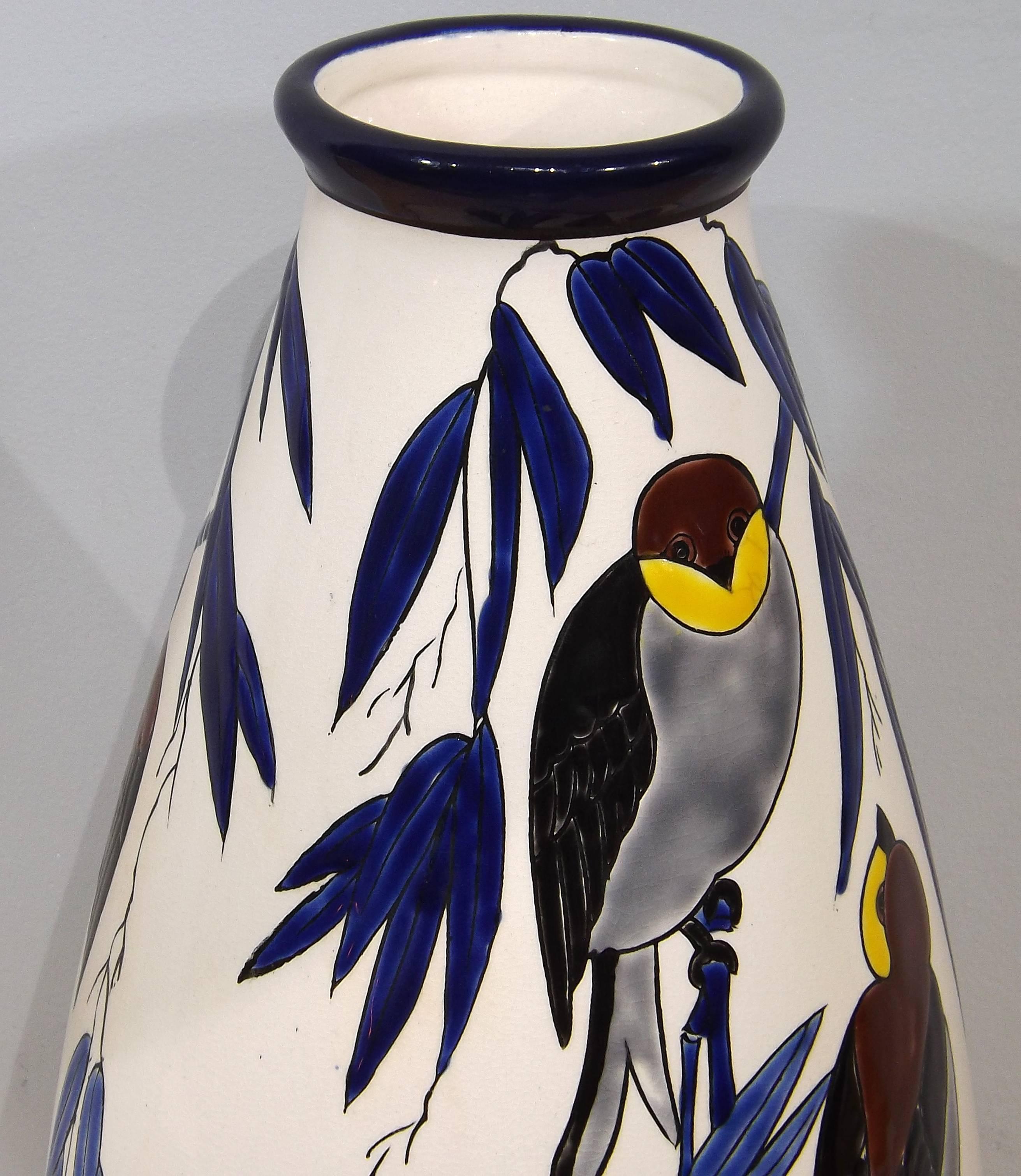 Art Deco Boch Freres Swallow Vase by Charles Catteau