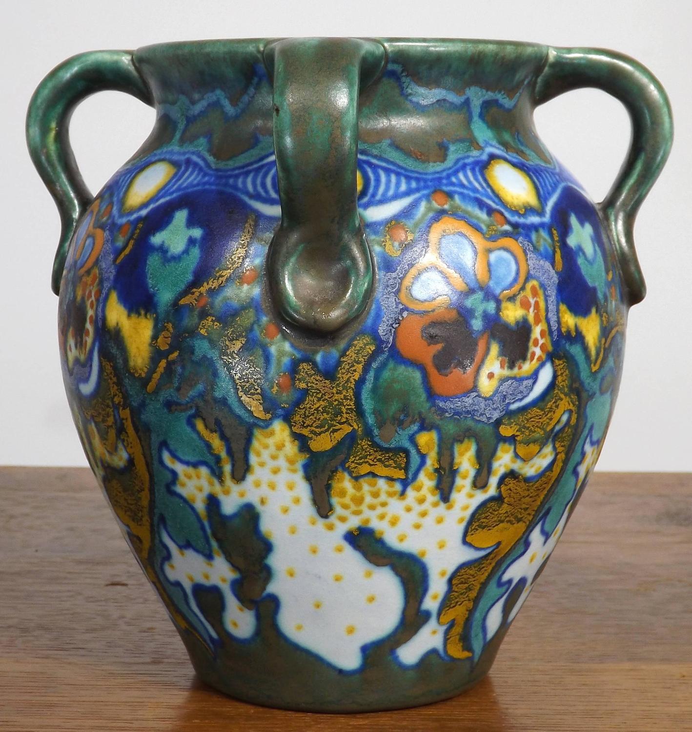 Colorful Four Handle Gouda Vase, Dutch, Early 1900s at 1stdibs