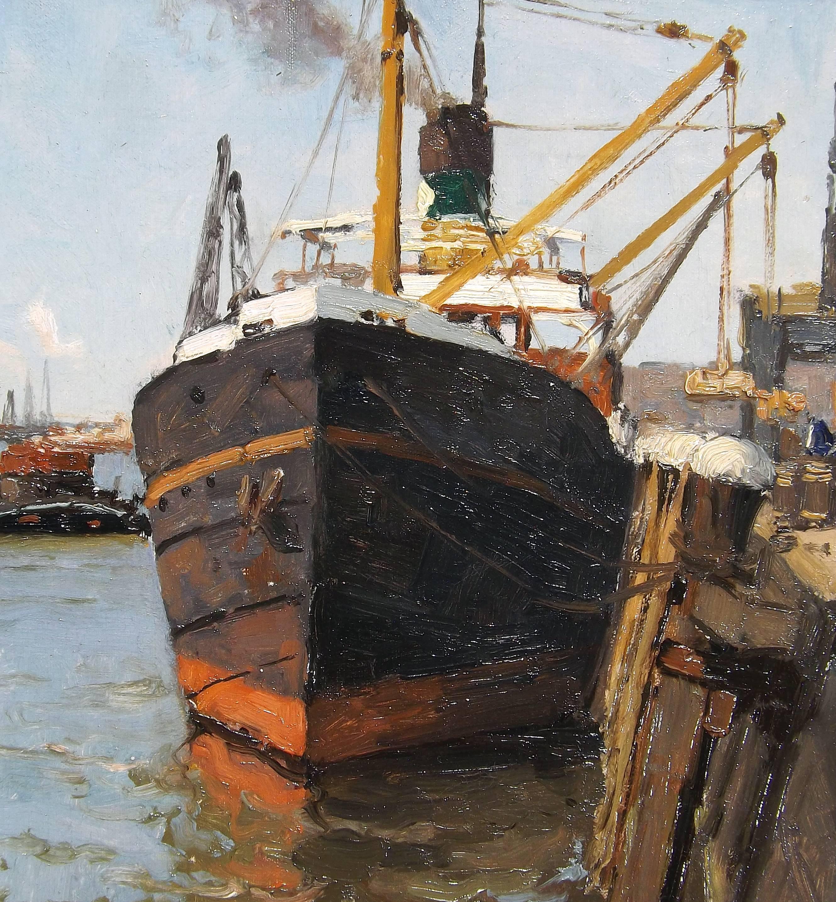 Painted 'Port of Call' Harbor Scene by Henk Dekker, Dated 1931 For Sale