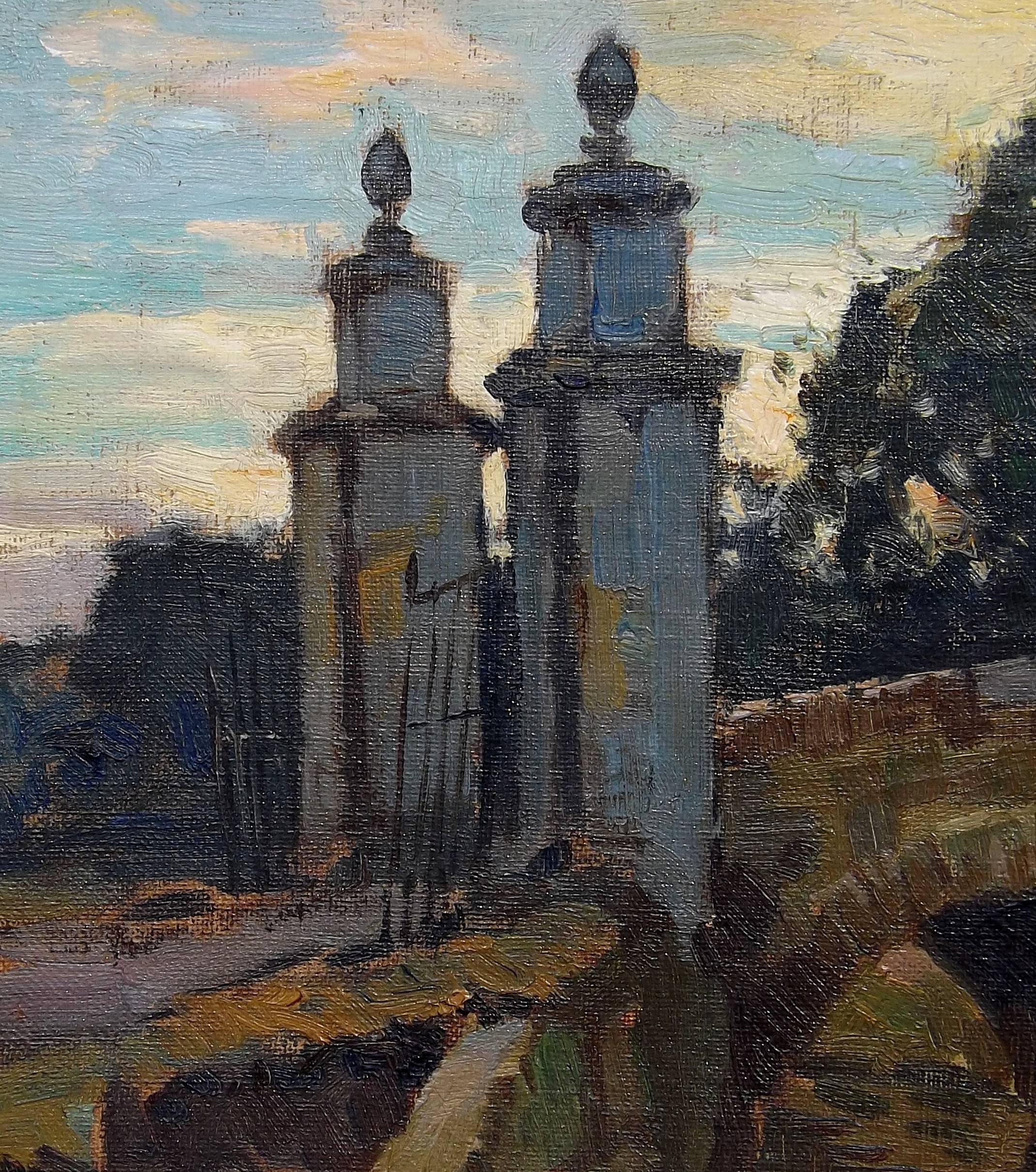 'The Gated Bridge' Oil Painting by Dutch Artist Ben Viegers In Excellent Condition In Charlevoix, MI