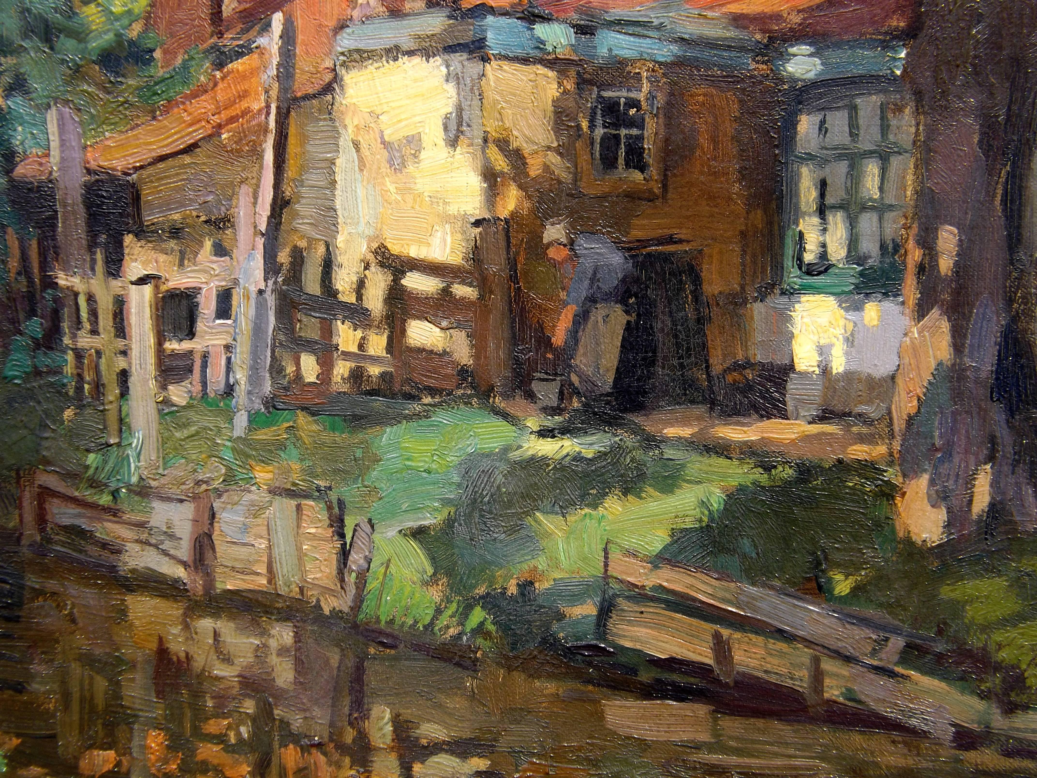 'Morning Chores' Oil Painting by Dutch Artist Ben Viegers In Excellent Condition In Charlevoix, MI