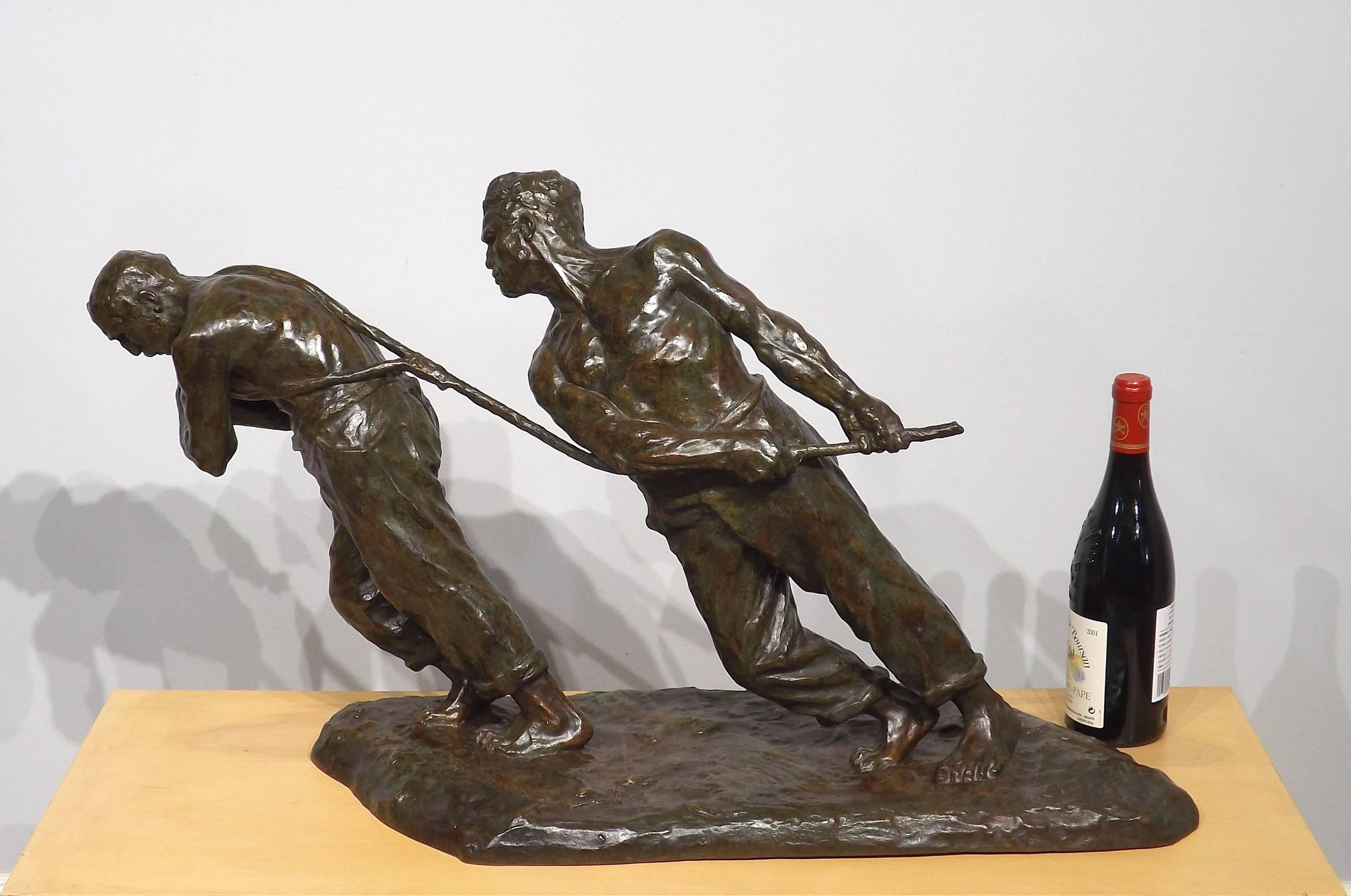20th Century 'The Rope Pullers' Original Bronze Sculpture by Victor Demanet For Sale