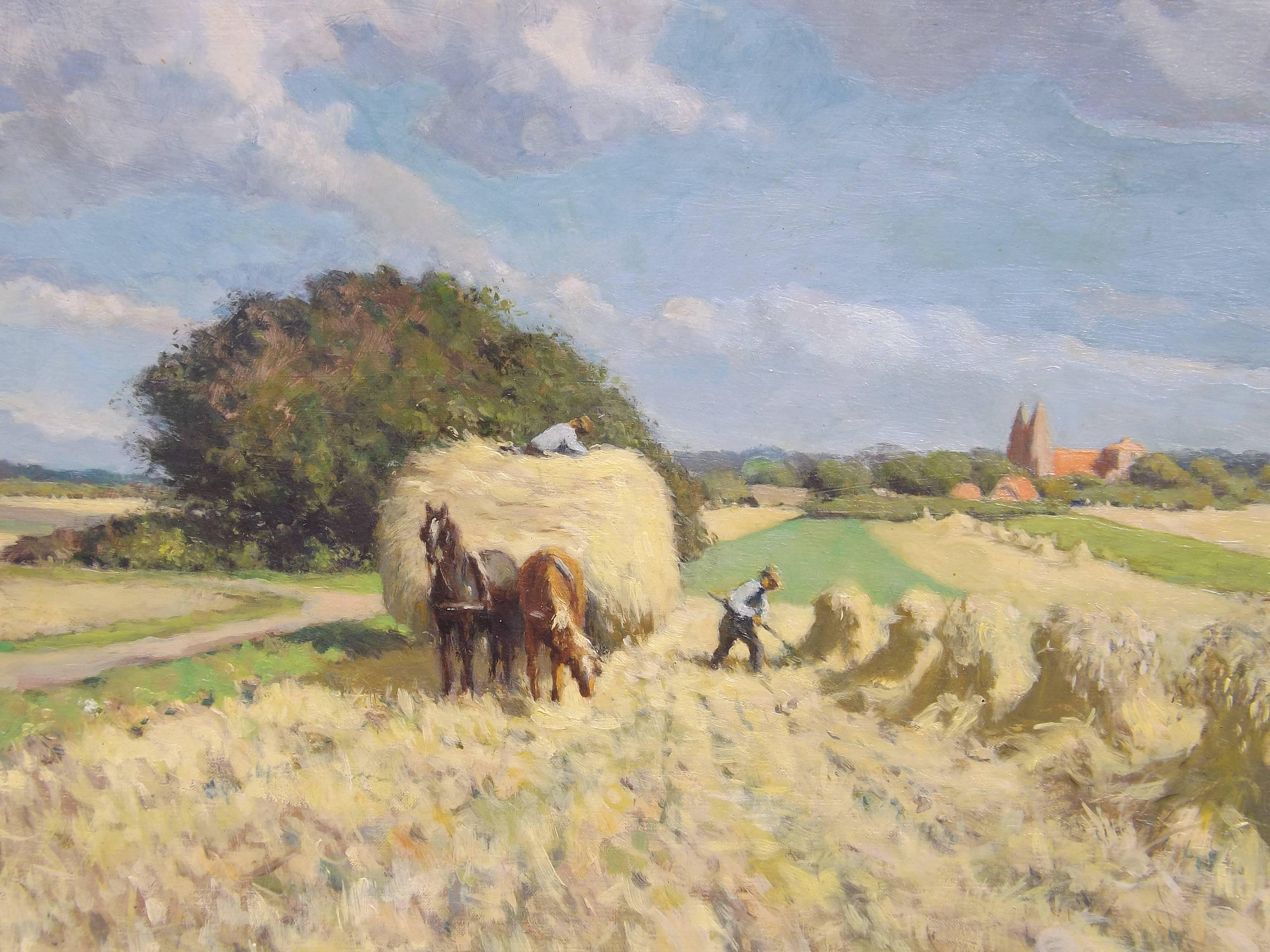 Belgian 'Golden Harvest' Original Oil Painting, circa 1920 For Sale