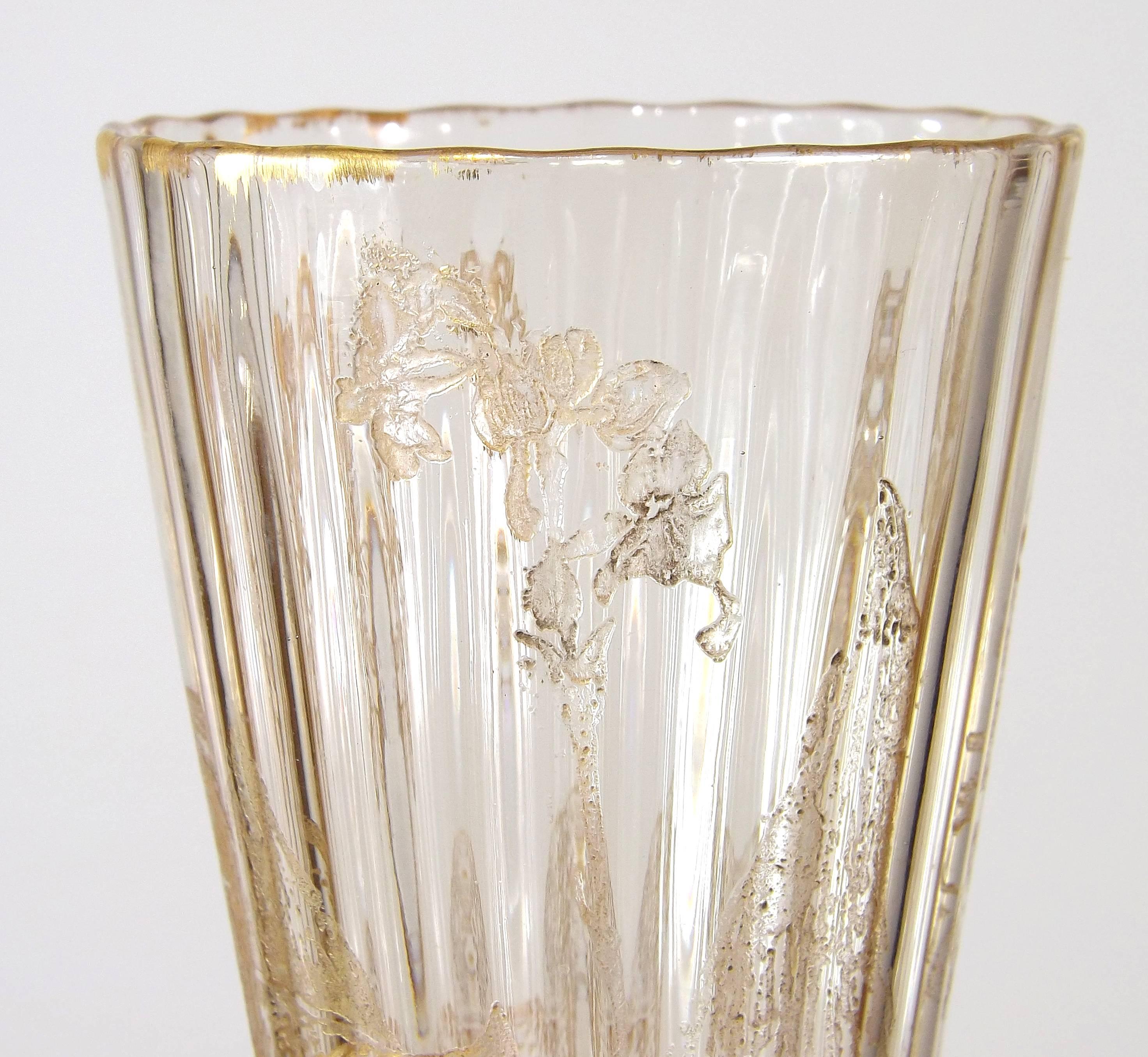 Art Nouveau Intaglio Gilt Decorated Emile Gallé Cabinet Vase, circa 1880 For Sale