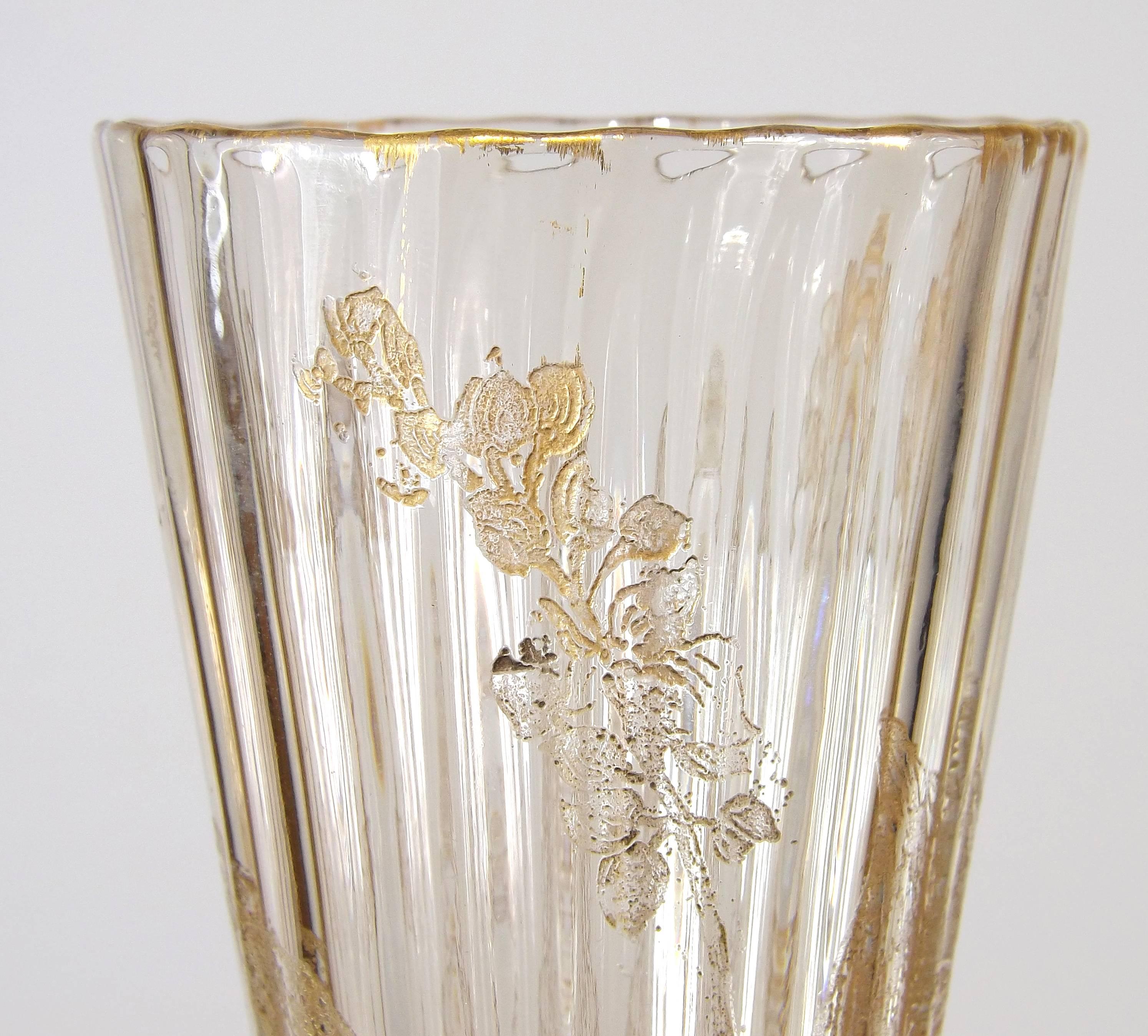 French Intaglio Gilt Decorated Emile Gallé Cabinet Vase, circa 1880 For Sale