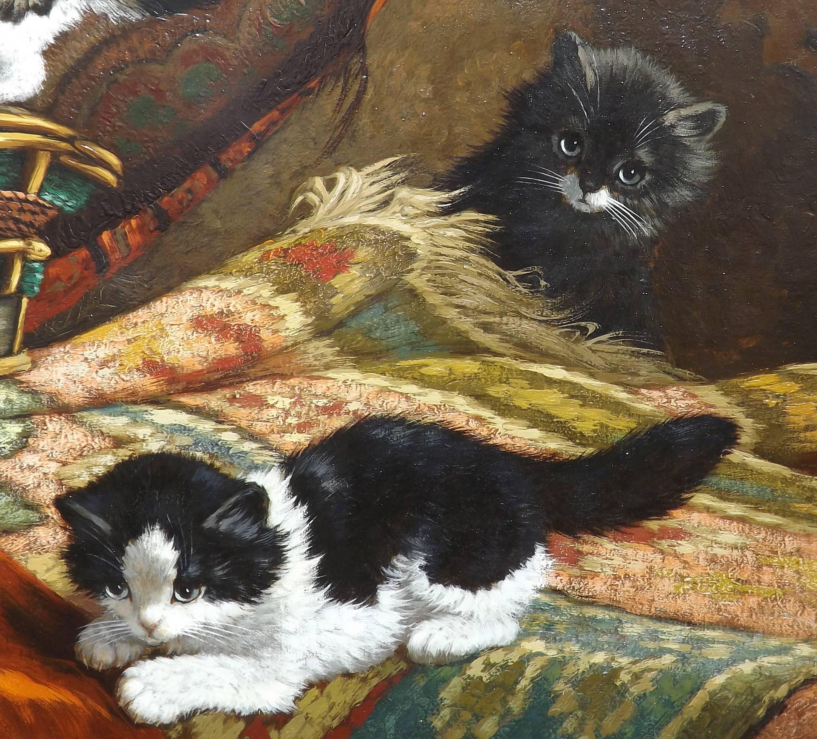 'Curious Kittens' Original Oil Painting by Cornelis Raaphorst In Good Condition For Sale In Charlevoix, MI