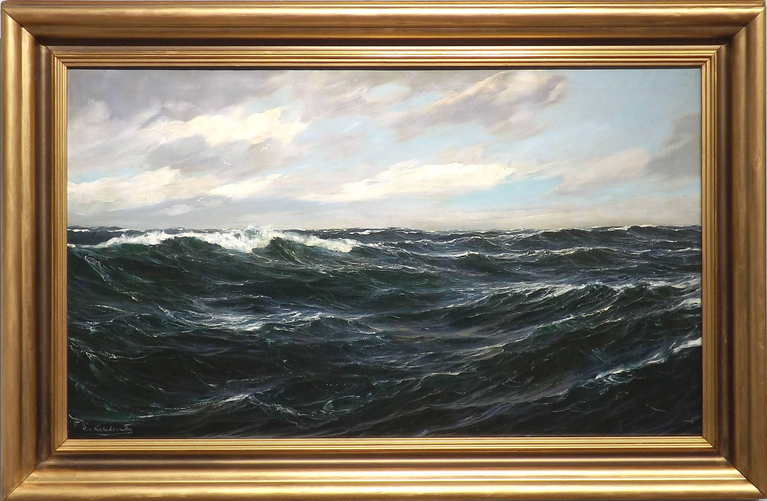 Ein atemberaubendes Seestück des bekannten deutschen Marinemalers Patrick von Kalckreuth. Dieses originale Öl auf Leinwand ist in einem dunkelgoldenen Vintage-Rahmen gerahmt.

Patrick von Kalckreuth (1892-1970) war ein führender deutscher