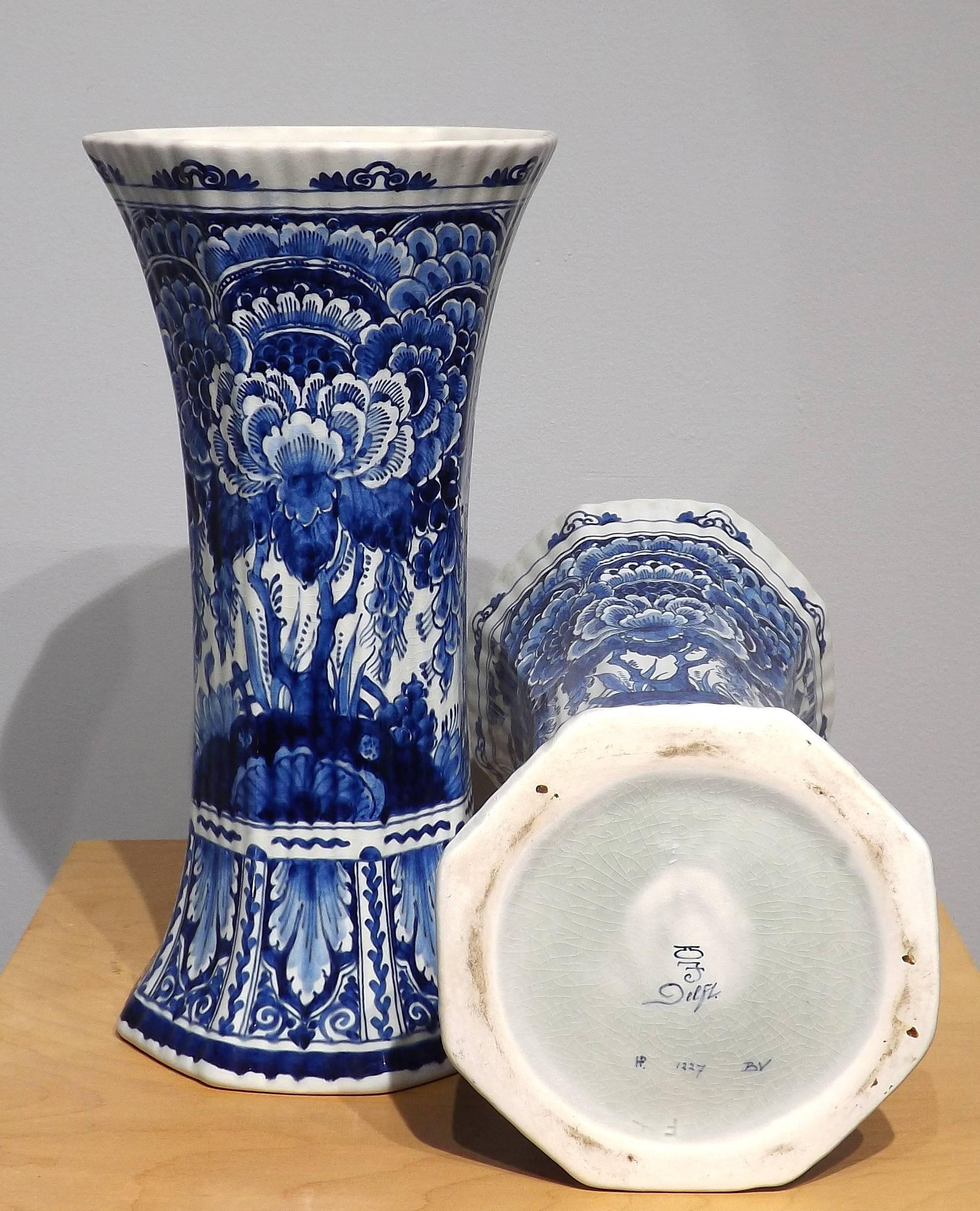 Hand-Painted Pair of Royal Delft Blue Vases