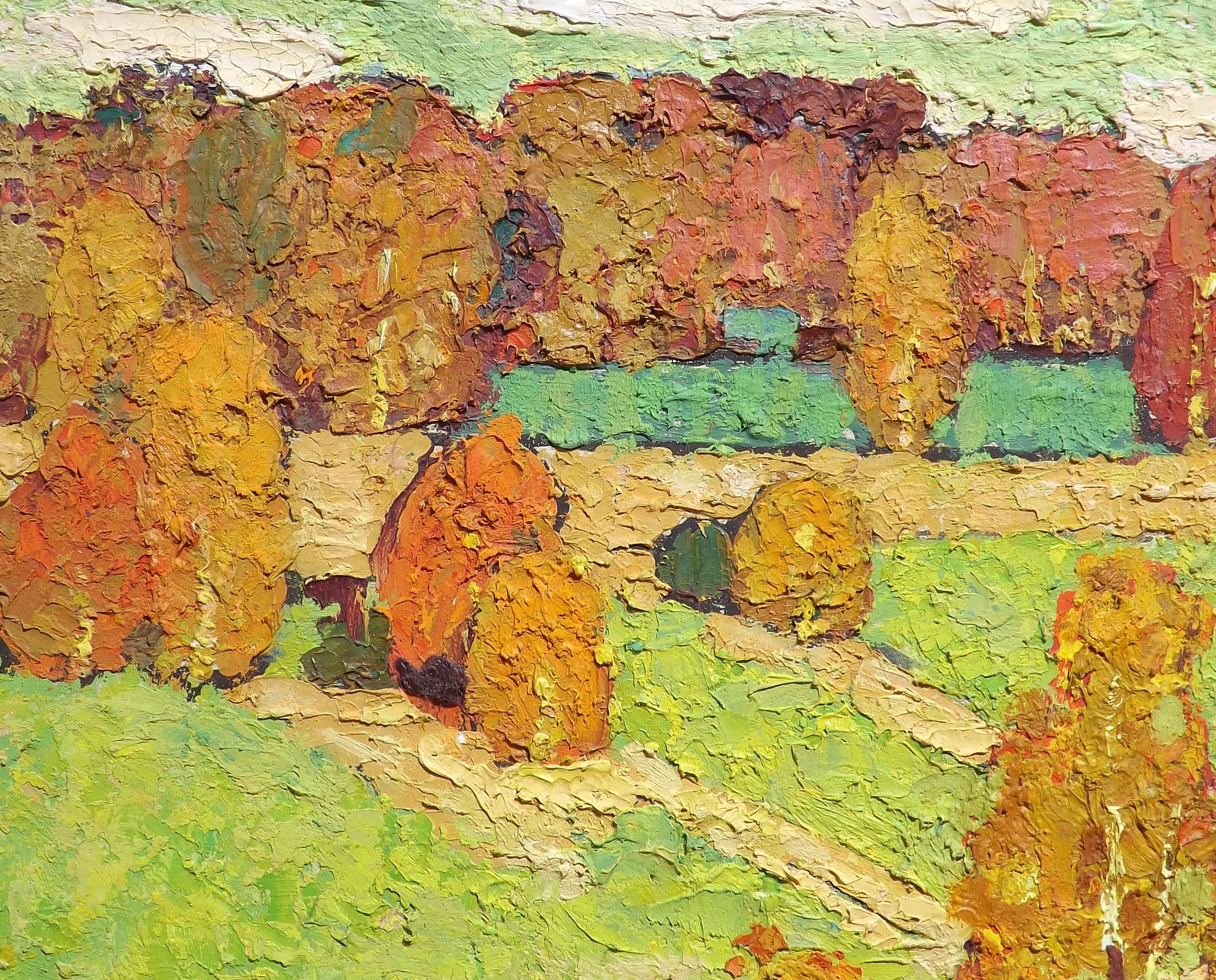 'A View of Autumn' by Soviet Era Painter Viktor Templin, Dated 1961 In Excellent Condition In Charlevoix, MI