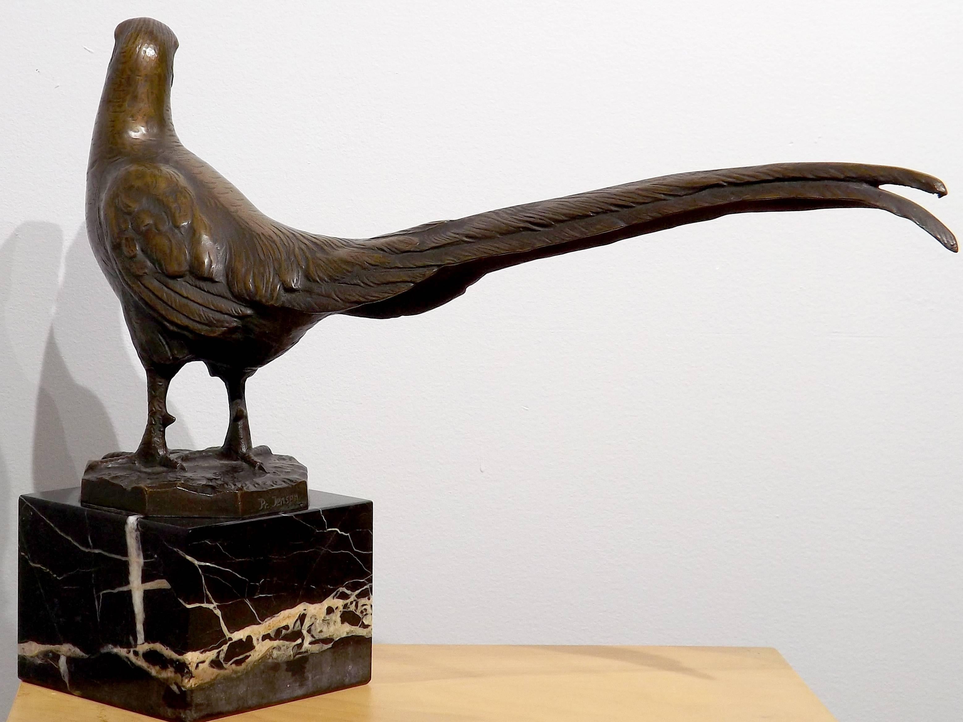 Danish Long Tailed Pheasant Bronze Sculpture by Peder Marius Jensen
