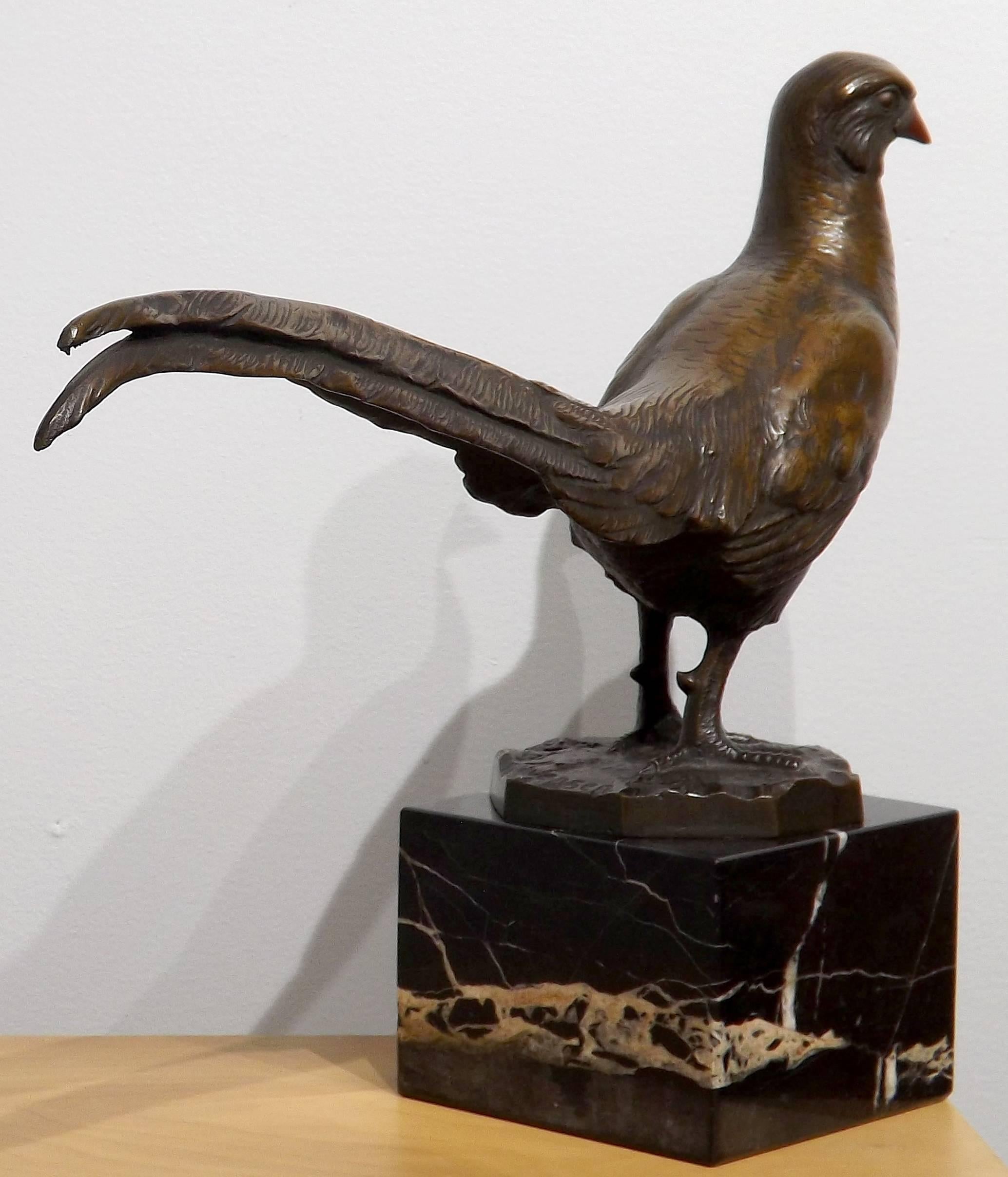 Long Tailed Pheasant Bronze Sculpture by Peder Marius Jensen In Excellent Condition In Charlevoix, MI