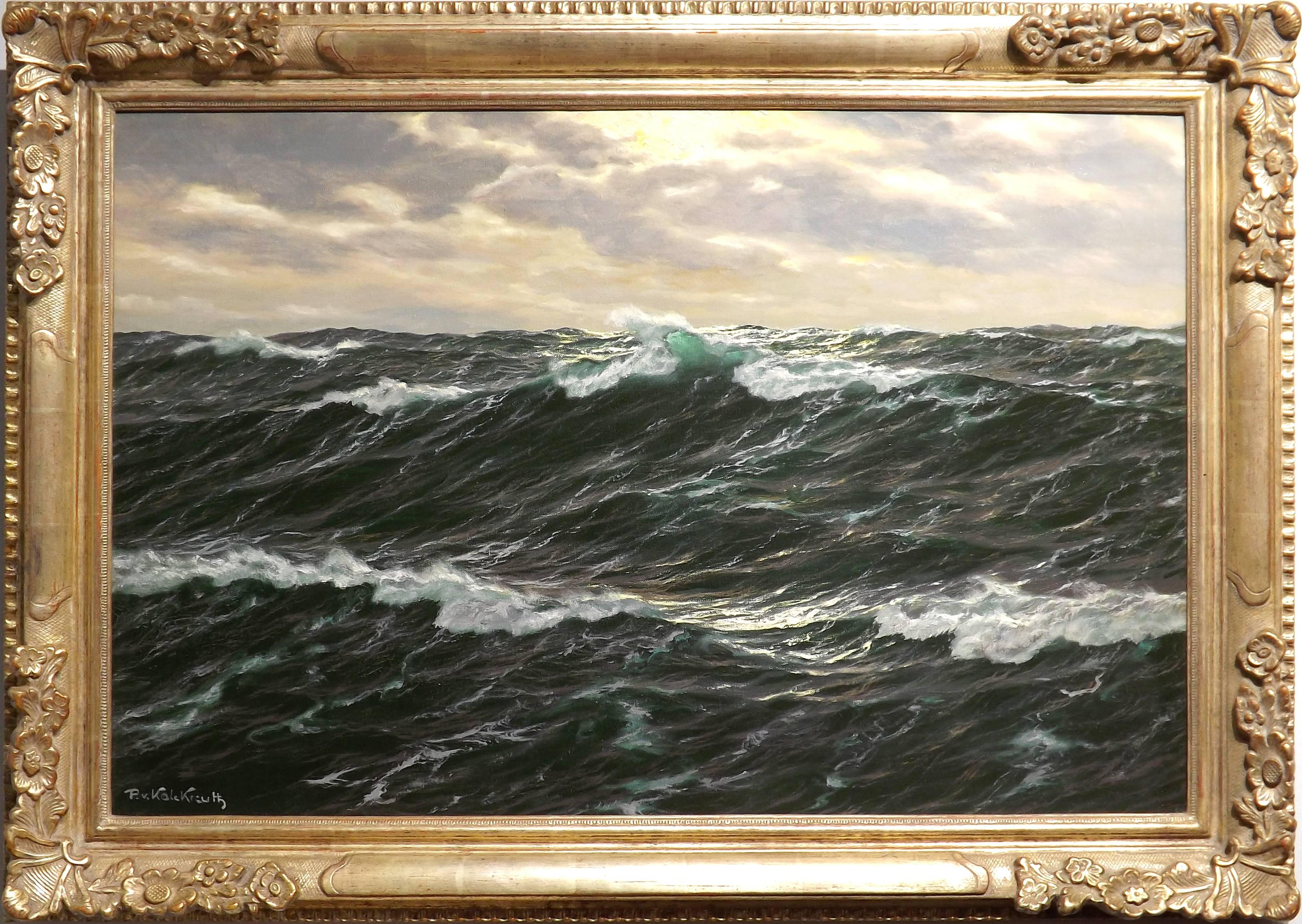 A cresting wave catches the sunlight in this breathtaking seascape by well-known German marine painter Patrick von Kalckreuth. 

Patrick von Kalckreuth (1892–1970) was a leading German maritime painter. He was born Patrick Dunbar and was the son