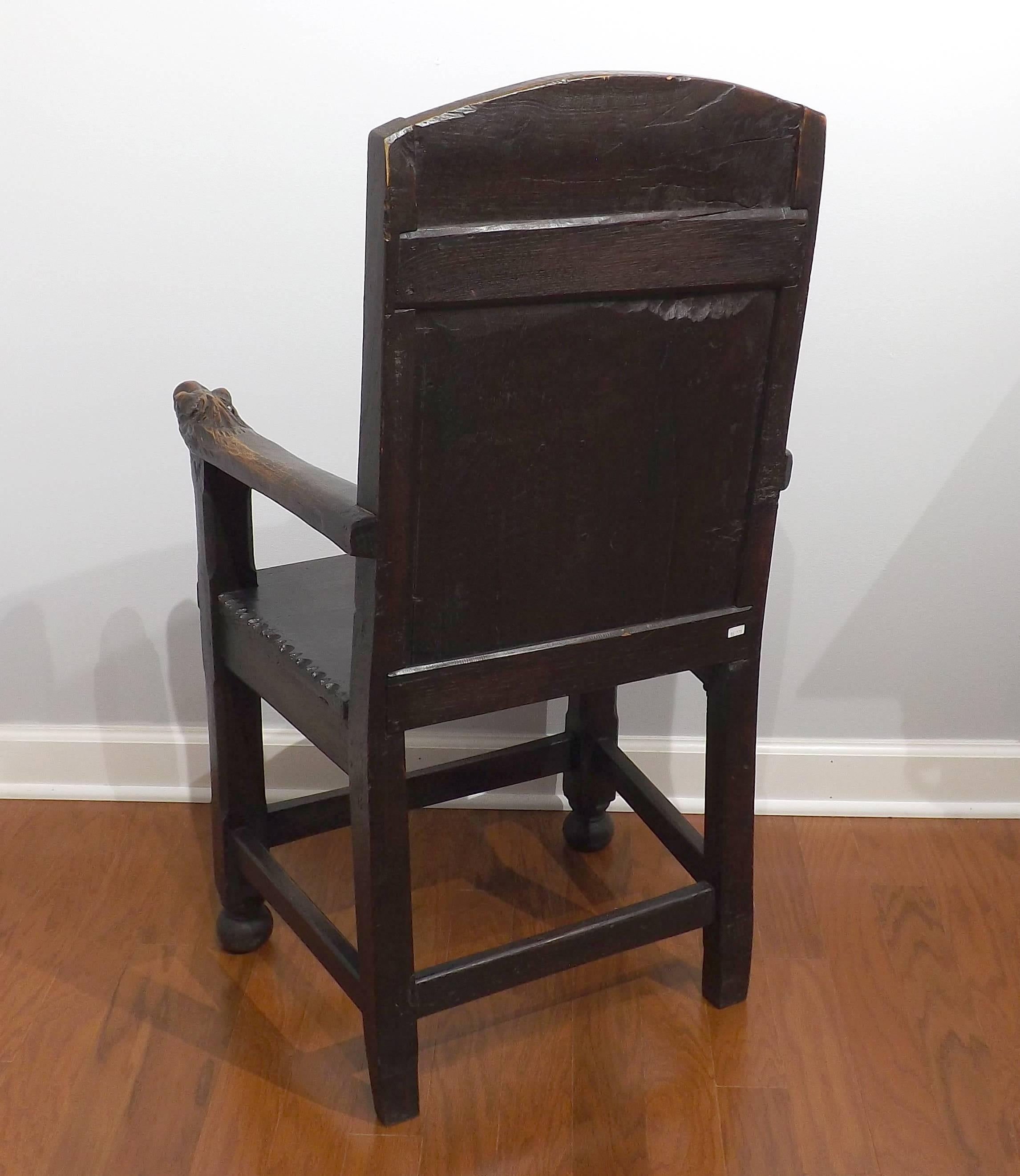 Very Old Gothic Style Chair with Carved Animal Heads In Excellent Condition In Charlevoix, MI
