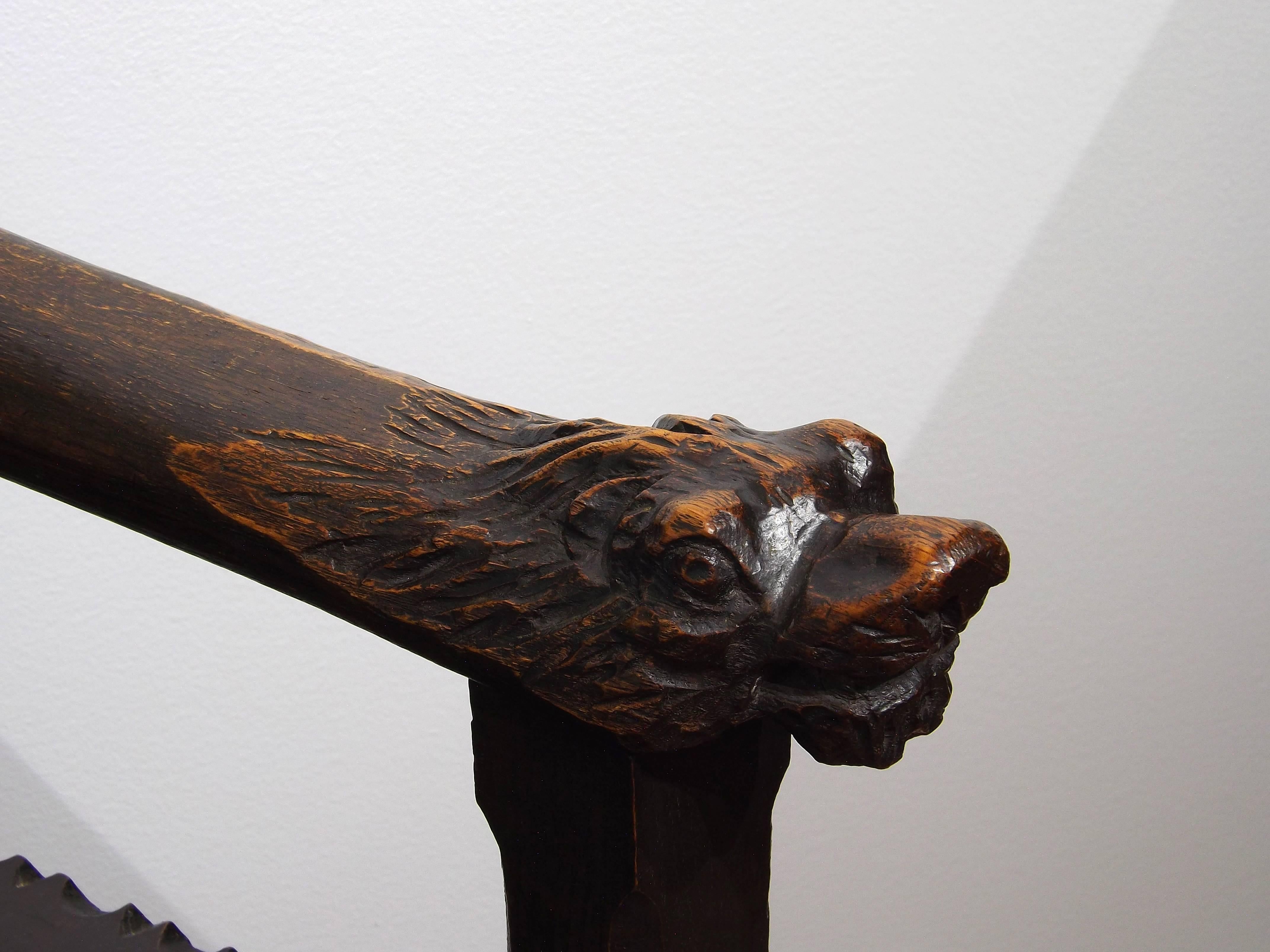 Very Old Gothic Style Chair with Carved Animal Heads 1