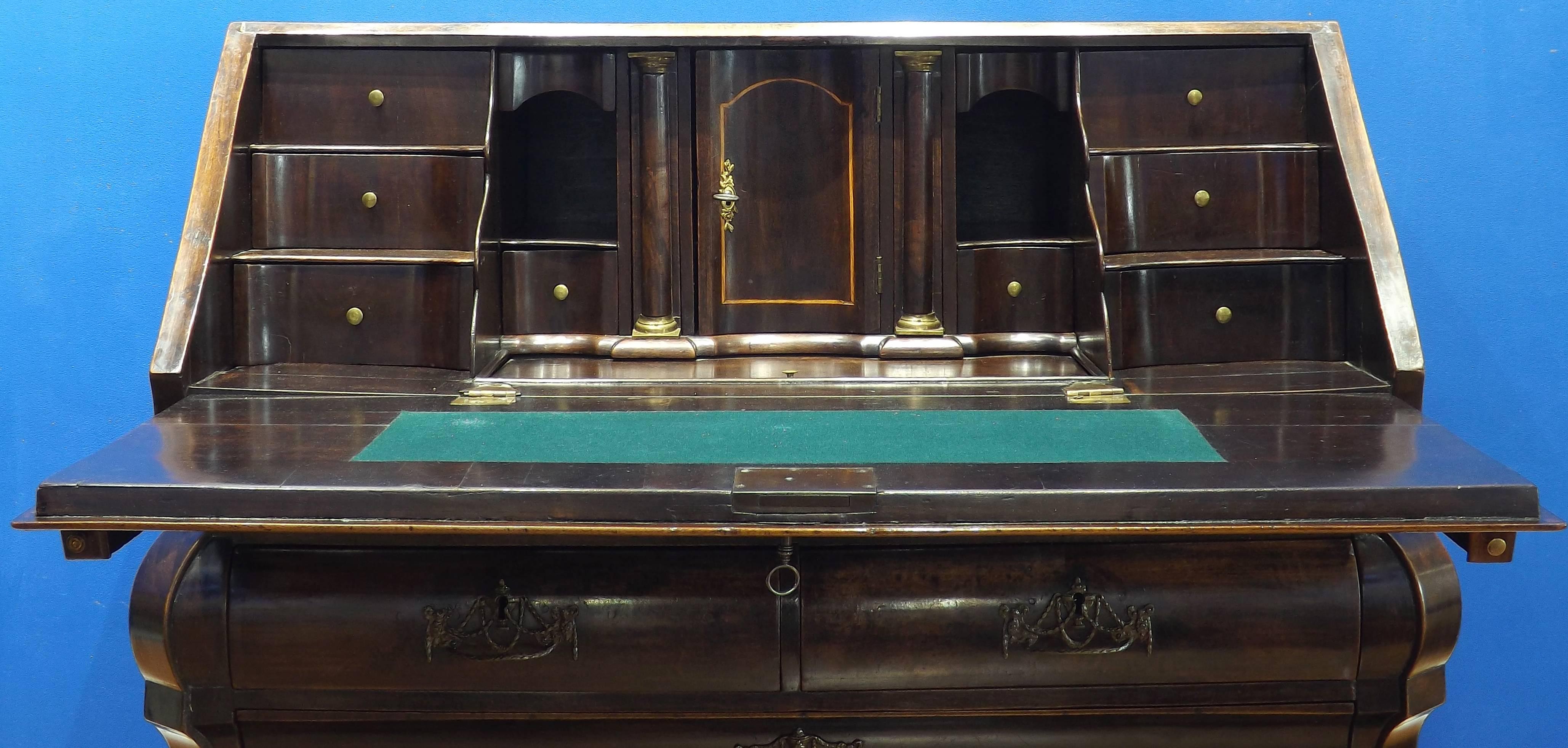 European 18th Century Double Bowed Desk with Secret Compartments