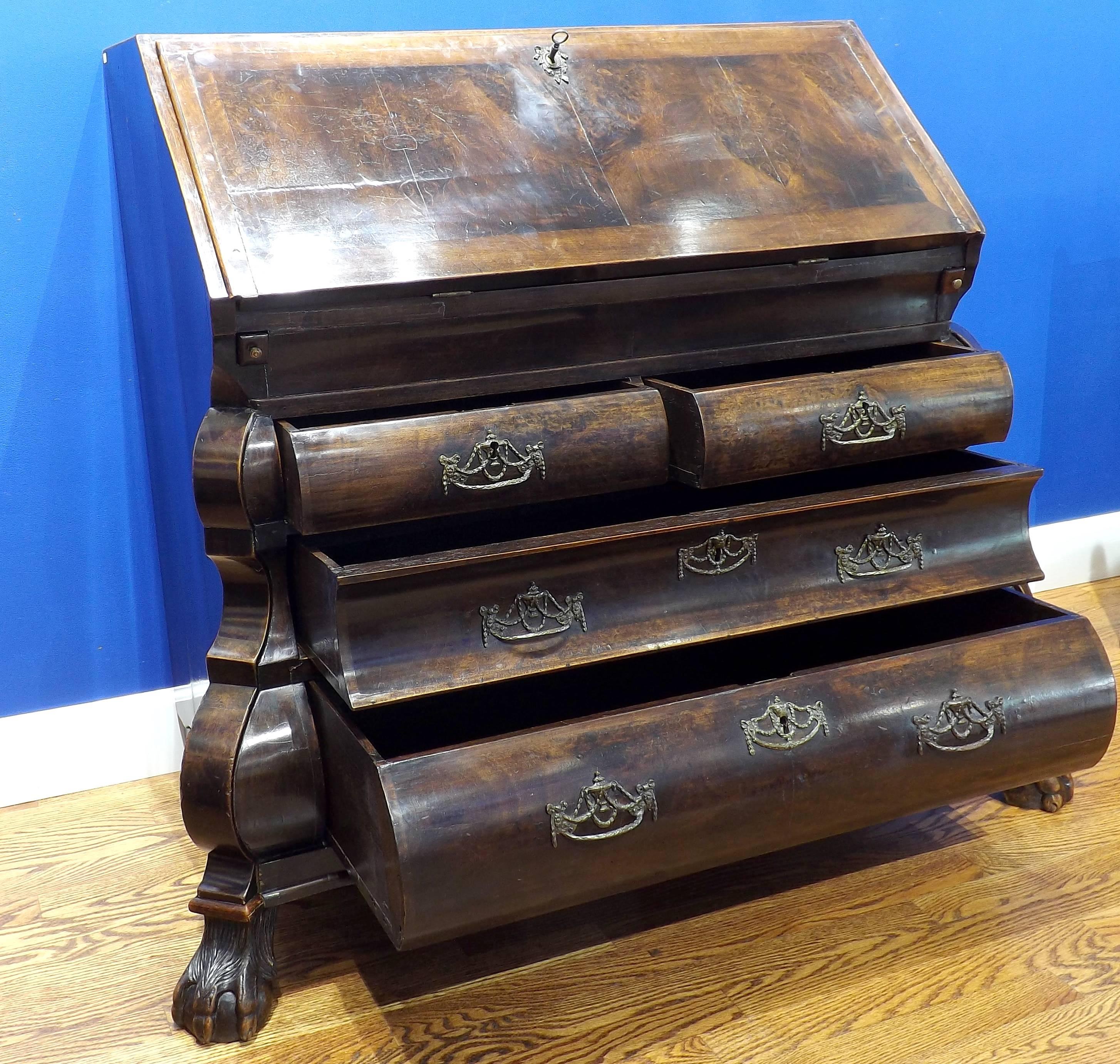 Burl 18th Century Double Bowed Desk with Secret Compartments