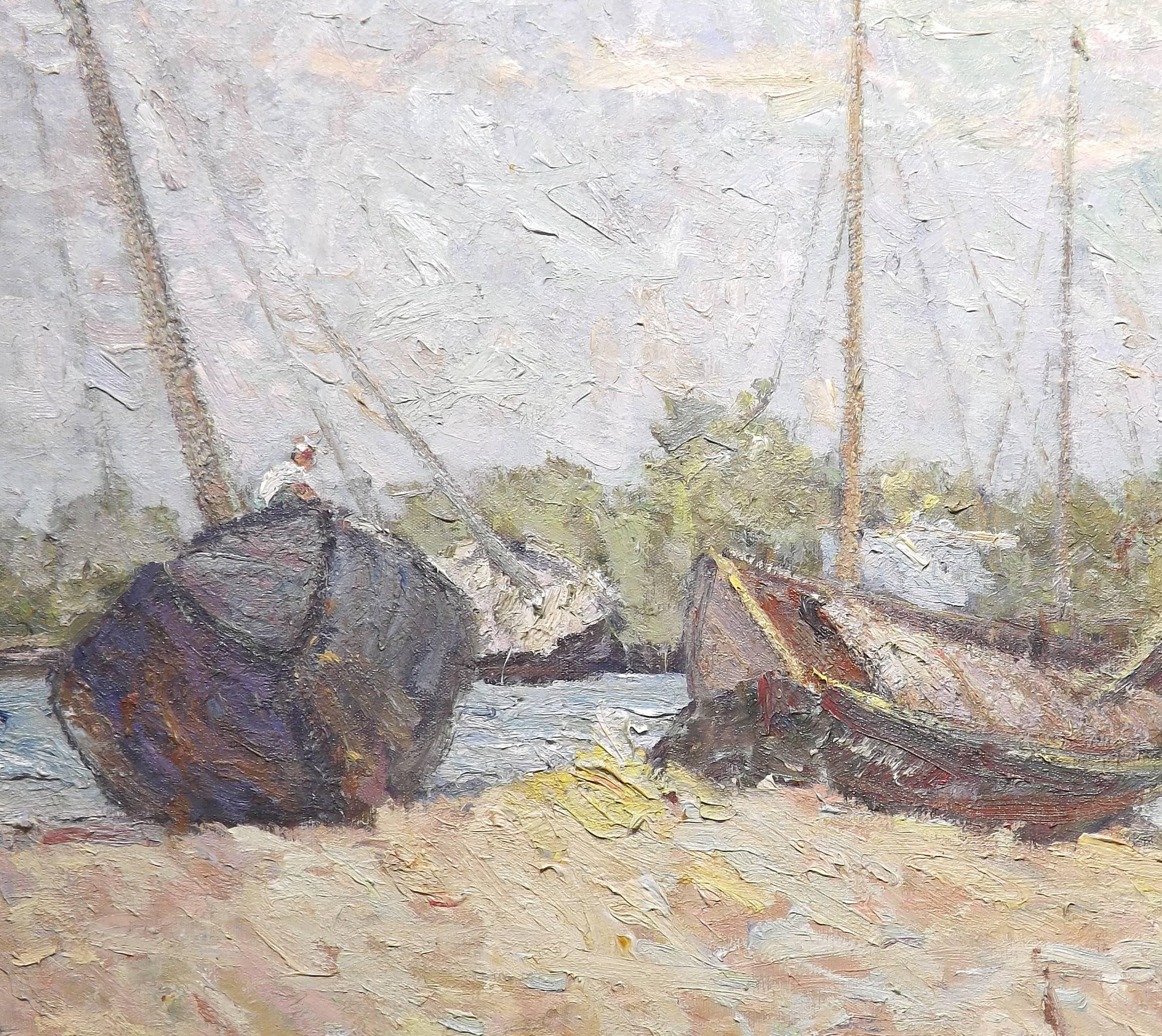 Russian 'Boatworks - 1959' Original Oil by Soviet Painter Alexander Lopatkin For Sale