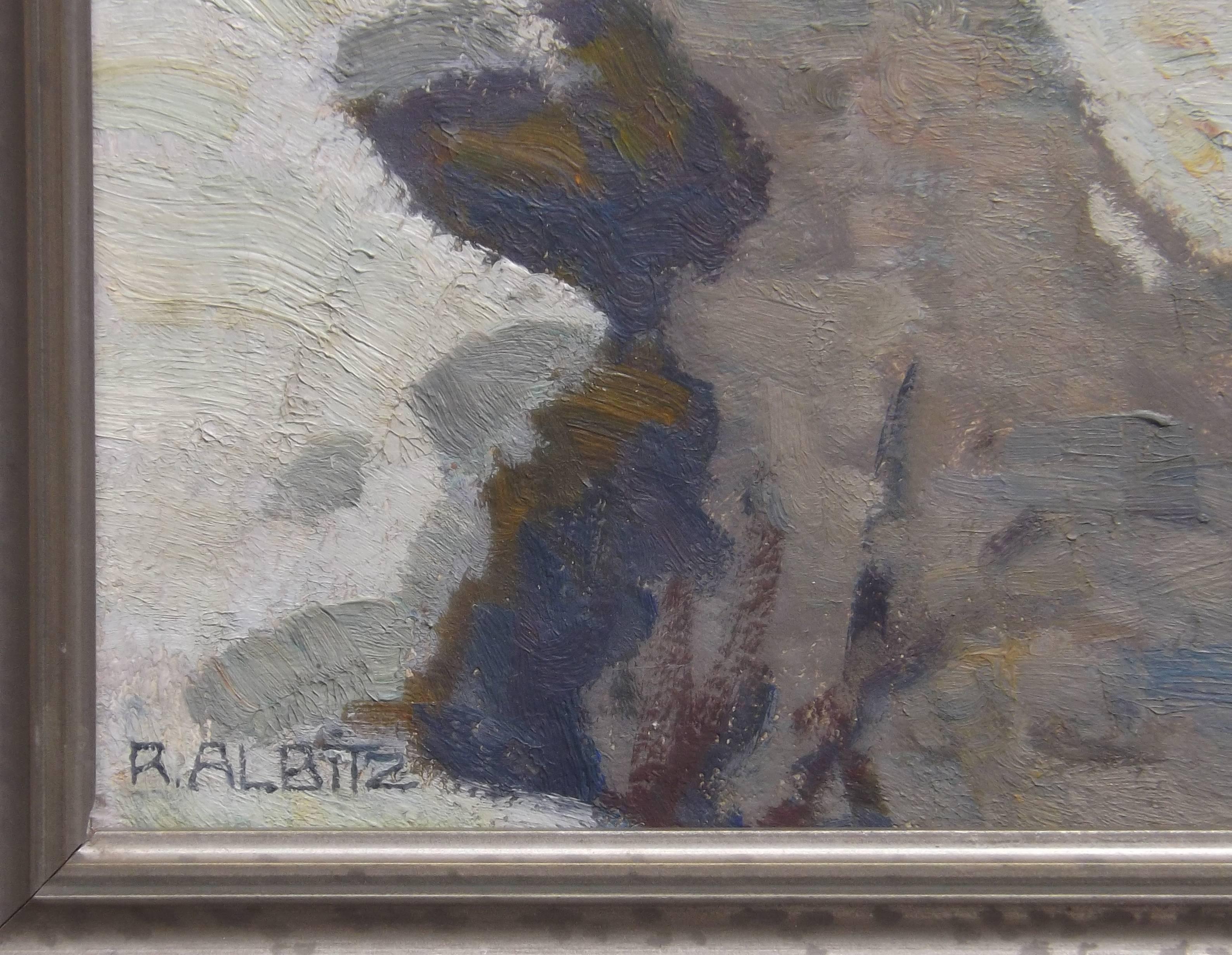 'Last Light - Karwendel' Original Oil Painting by Richard Albitz In Excellent Condition For Sale In Charlevoix, MI