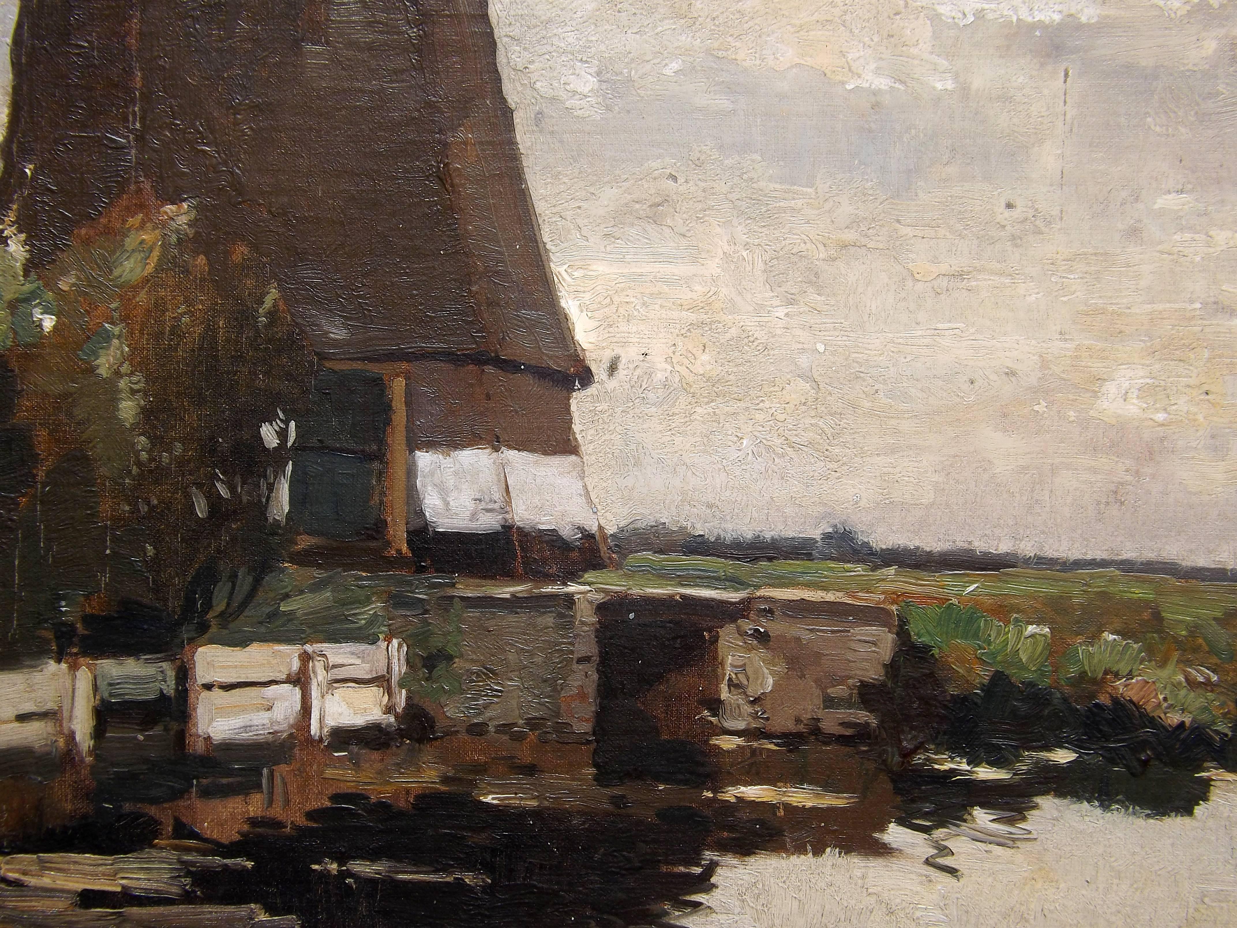 Dutch 'Beneath the Old Windmill' Oil Painting by Arend Van Driesten