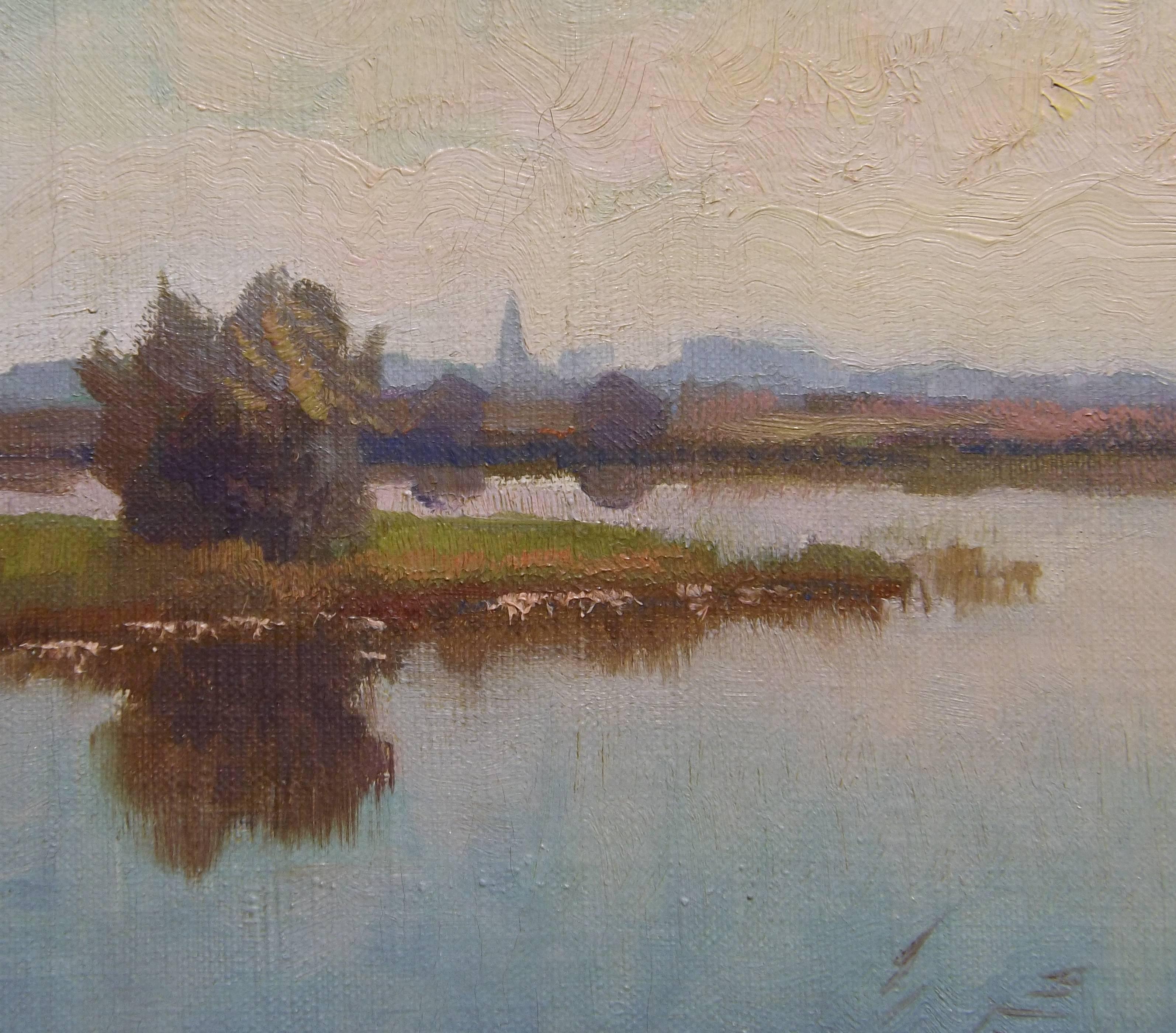 Early 20th Century Dutch Painting of Amstelveen Polder in October by Frits Hubeek For Sale
