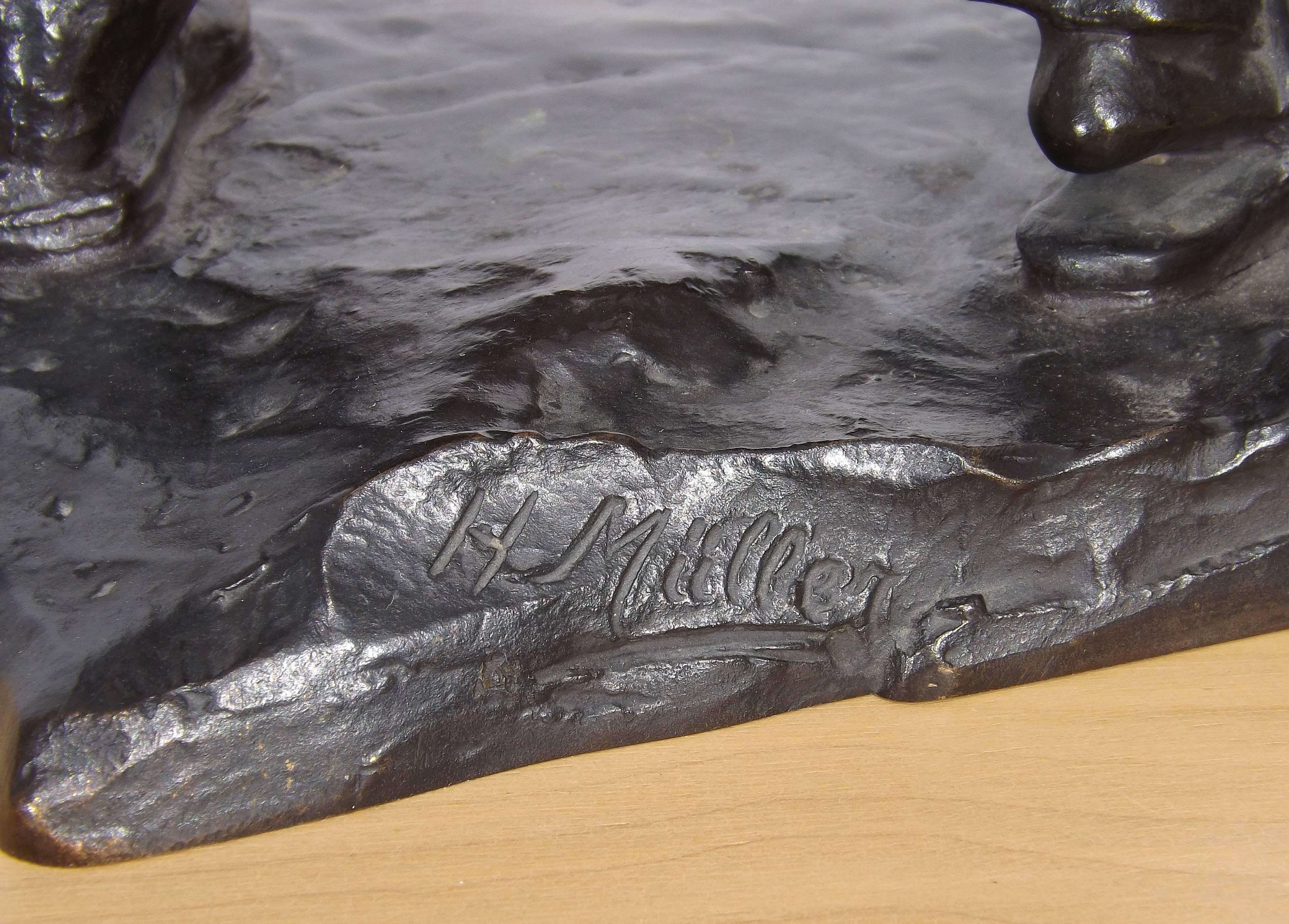 Cast Foundry Worker Bronze Statue by Hans Muller