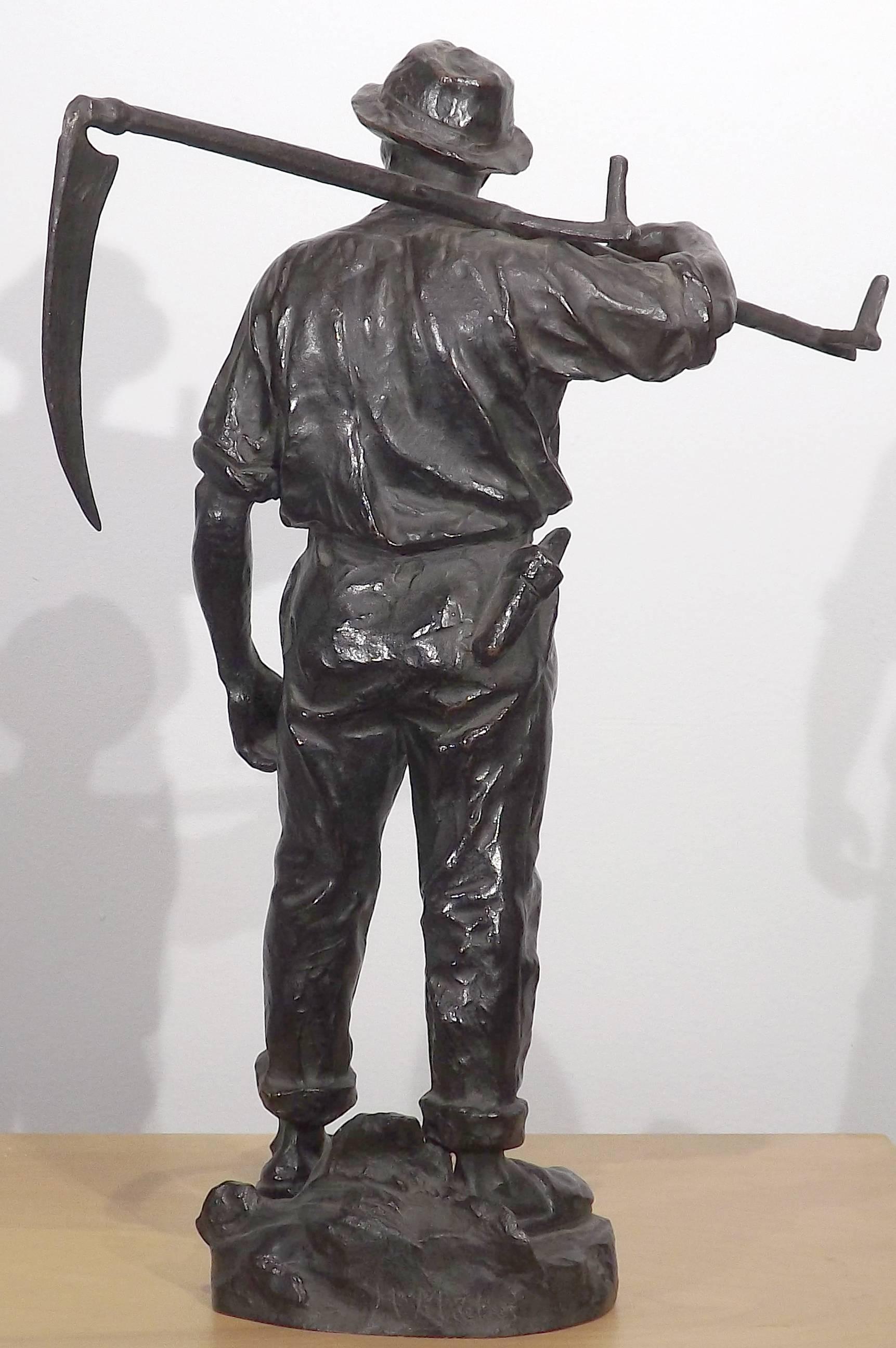 Austrian Bronze Statue of a Farmer Heading to the Field by Hans Muller