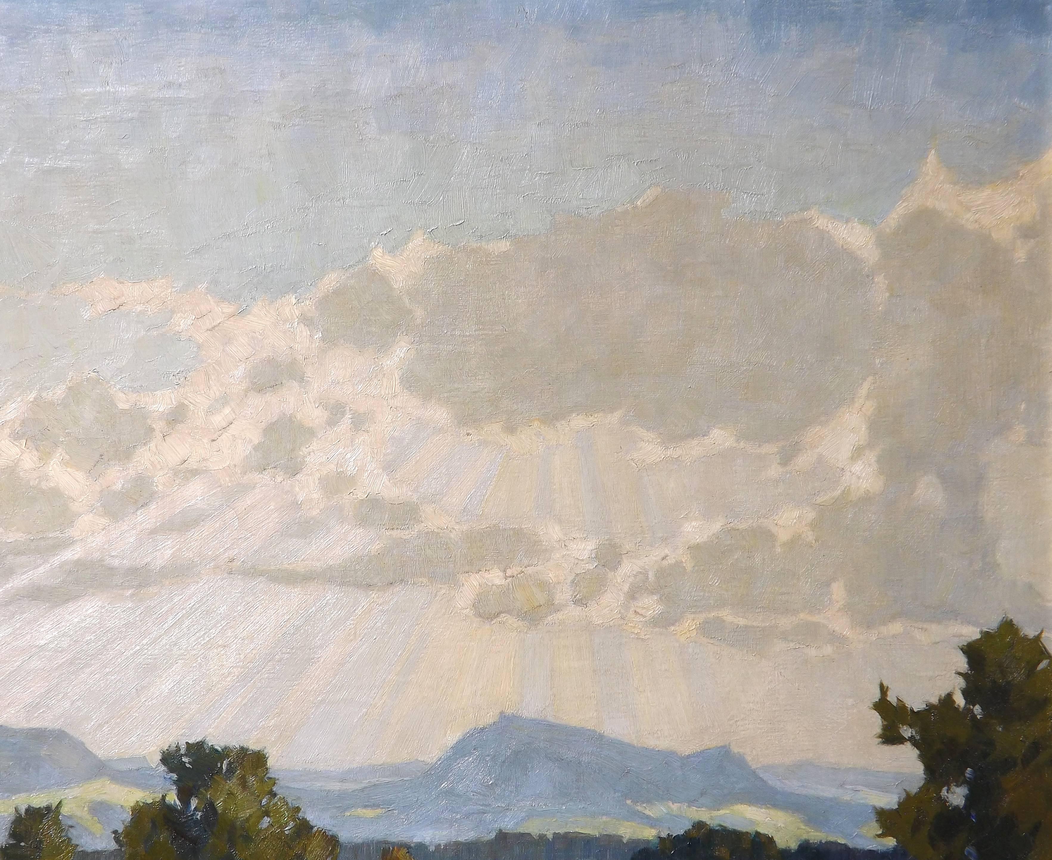 German Sunlight Breaking through the Clouds by Carl Blum For Sale