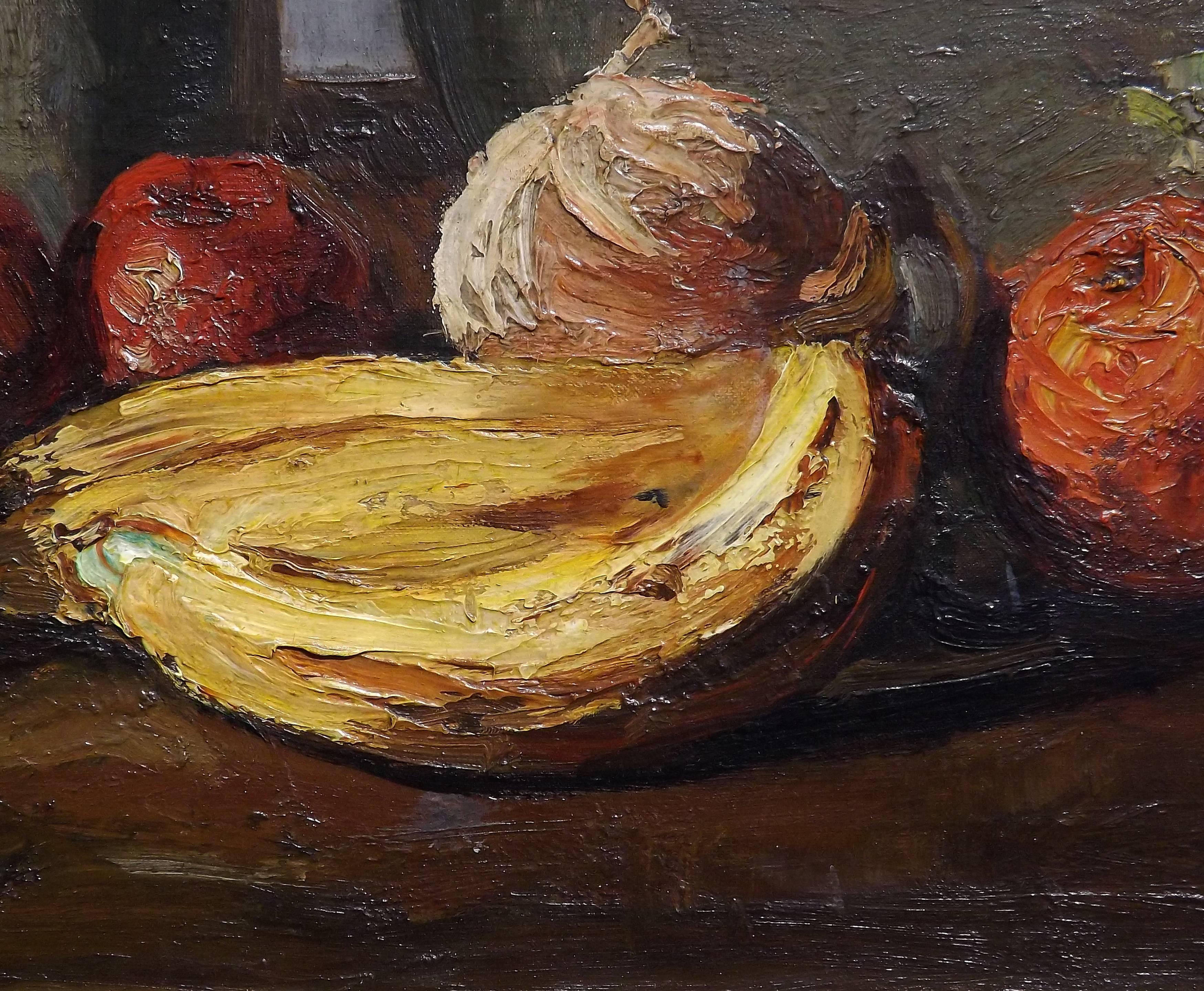 20th Century Still Life with Fruit and Bible by Dutch Artist George Pletser For Sale