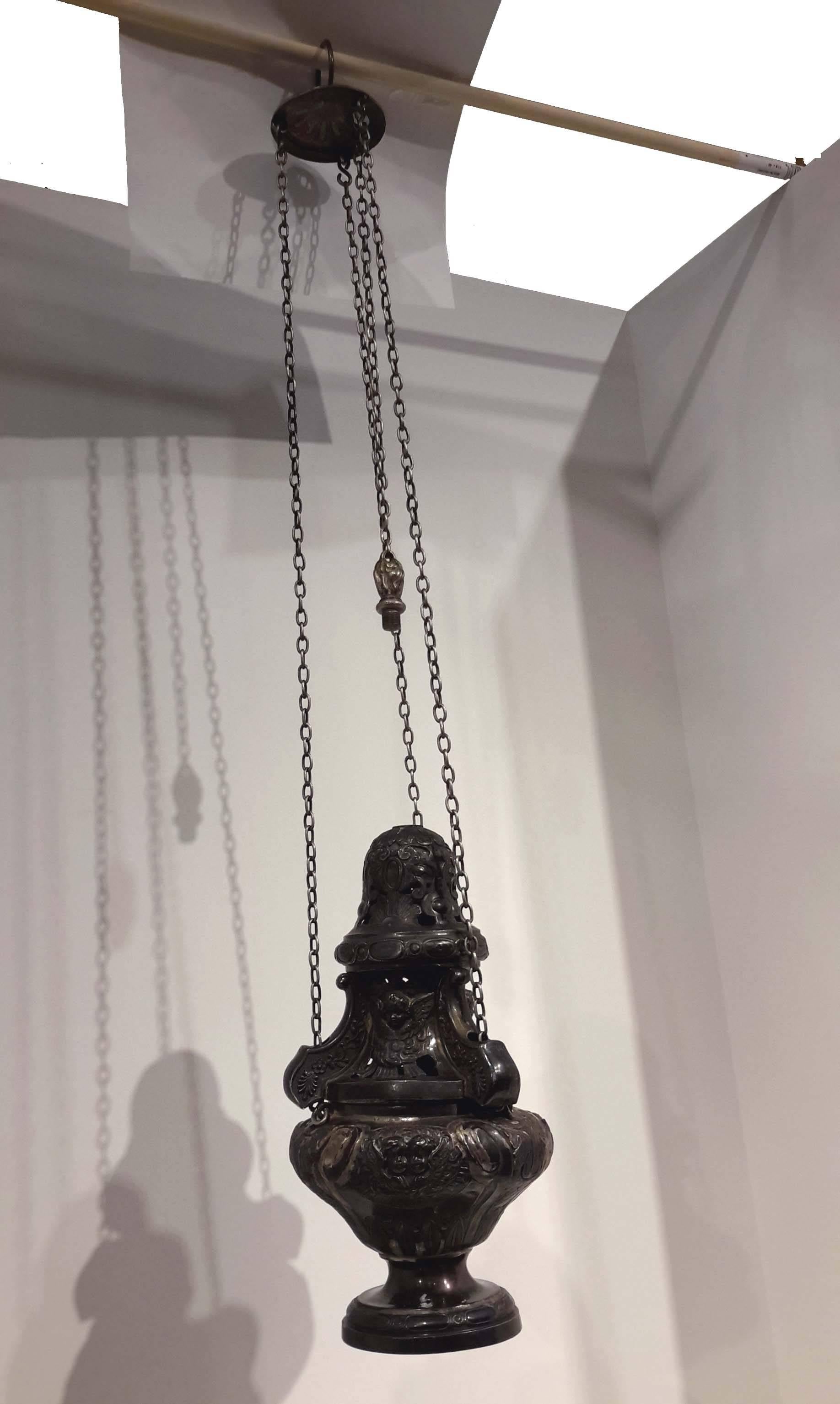 There are several French silver touch marks for date, circa 1840.
There is also an inscription around the base, however it's worn and hard to make out.
There is some old restoration and some minor missing elements.