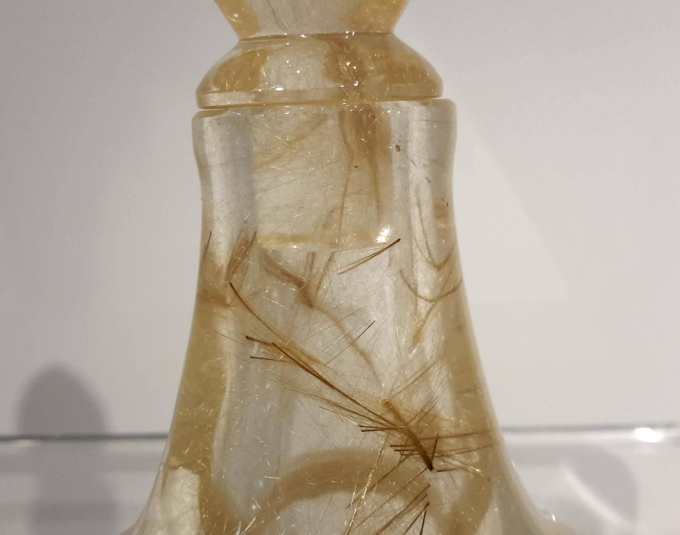 20th Century Pair of Rutilated Quartz, Carved Rock Crystal Scent Bottles For Sale